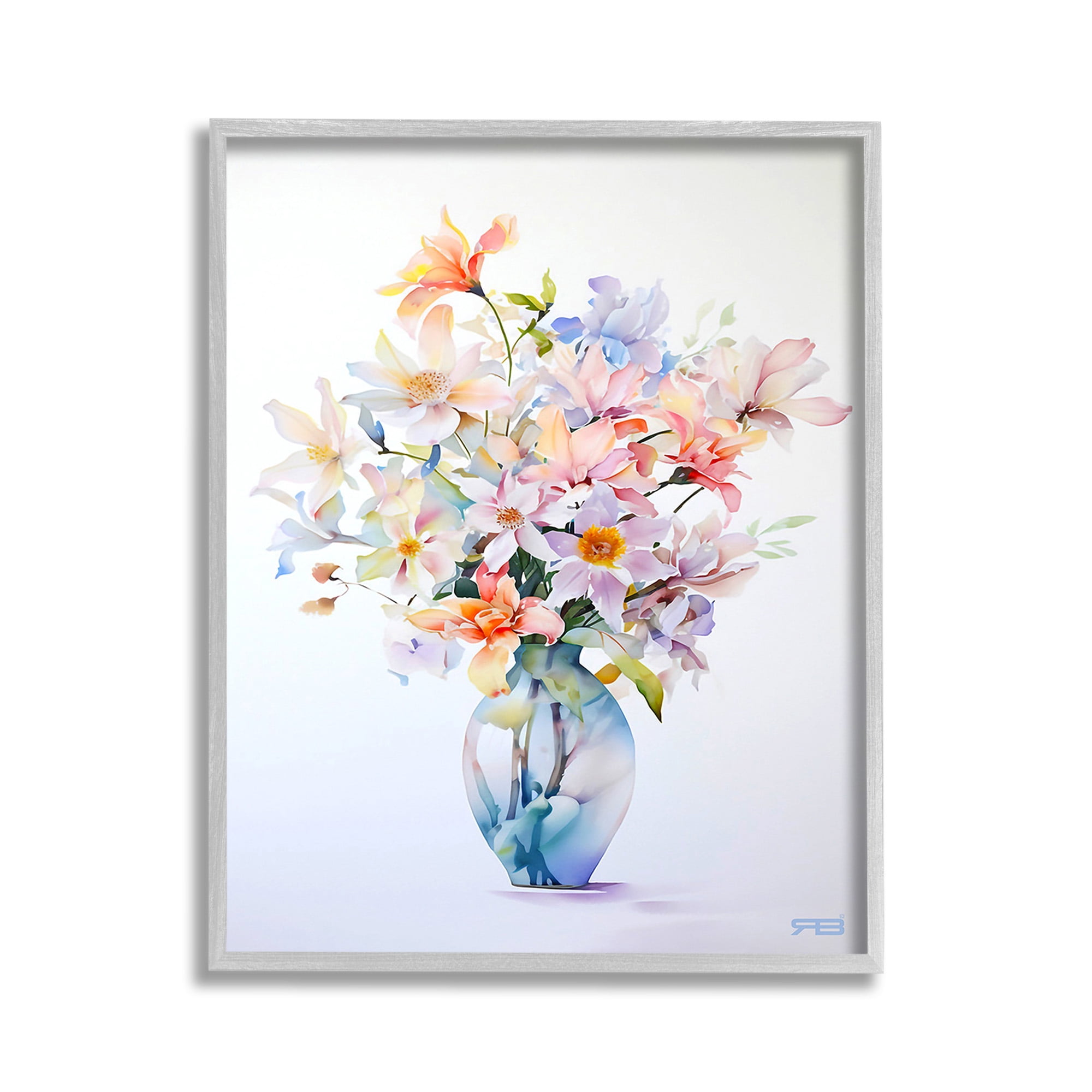 Stupell Industries Minimal Mixed Bouquet Botanical & Floral Painting Gray Framed Art Print Wall Art, 11 x 14