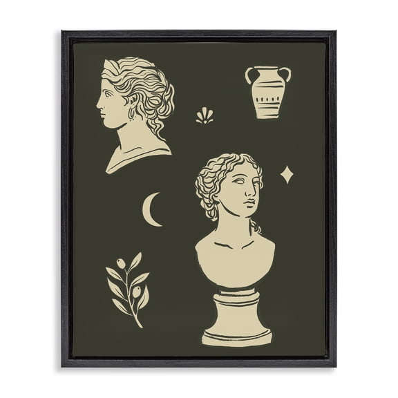 Stupell Industries Minimal Modern Bust Statues Culture Painting Black Floater Framed Canvas Art Print Wall Art, 17 x 21