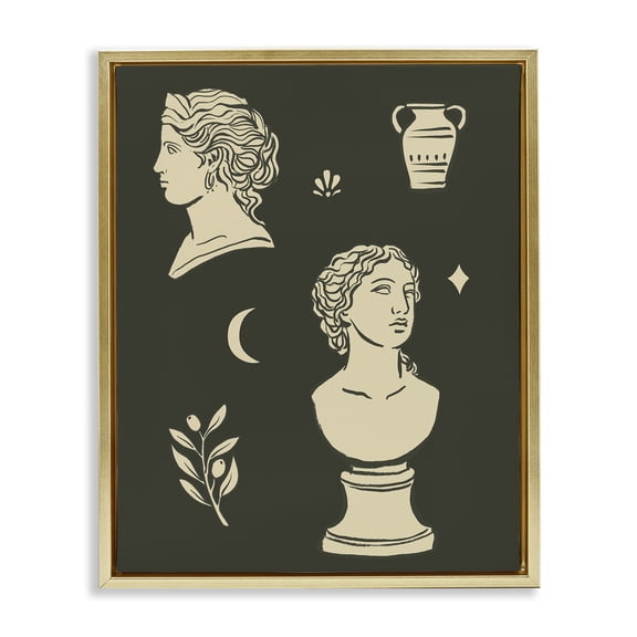 Stupell Industries Minimal Modern Bust Statues Culture Painting Gold Floater Framed Canvas Art Print Wall Art, 17 x 21