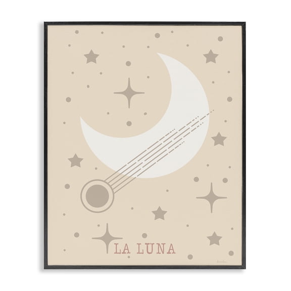 Stupell Industries Minimal Moon with Stars Outer Space Painting Black Framed Art Print Wall Art, 24 x 30
