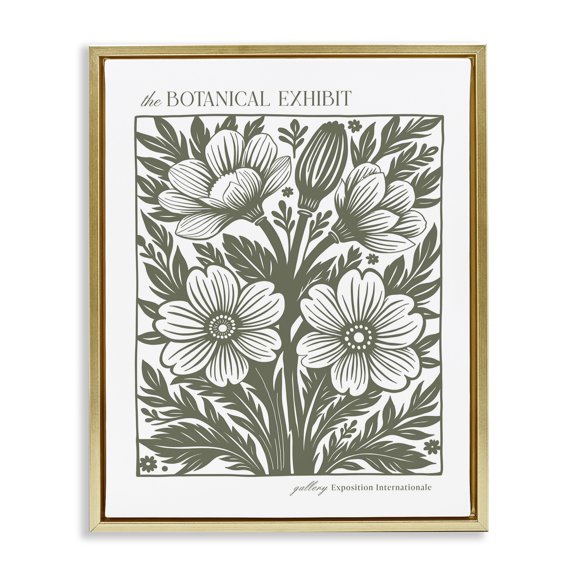 Stupell Industries Minimal Moss Hued Florals Floral Painting Gold Floater Framed Canvas Art Print Wall Art, 17 x 21