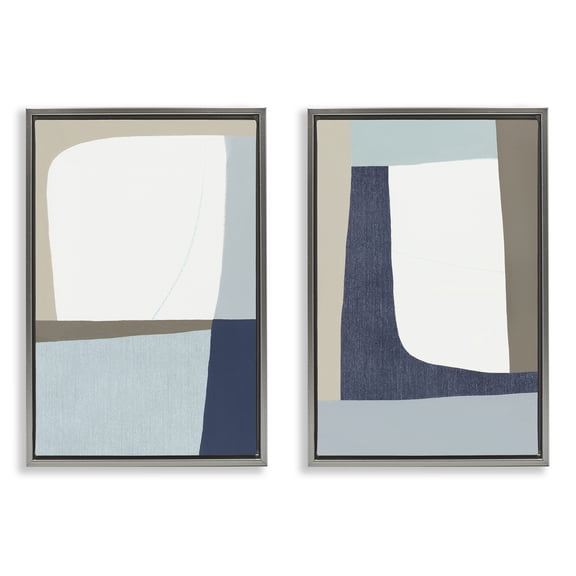 Stupell Industries Minimal Natural Flow 2 Piece Gray Framed Floater Canvas Set design by Hannah Dawson, 25 x 17
