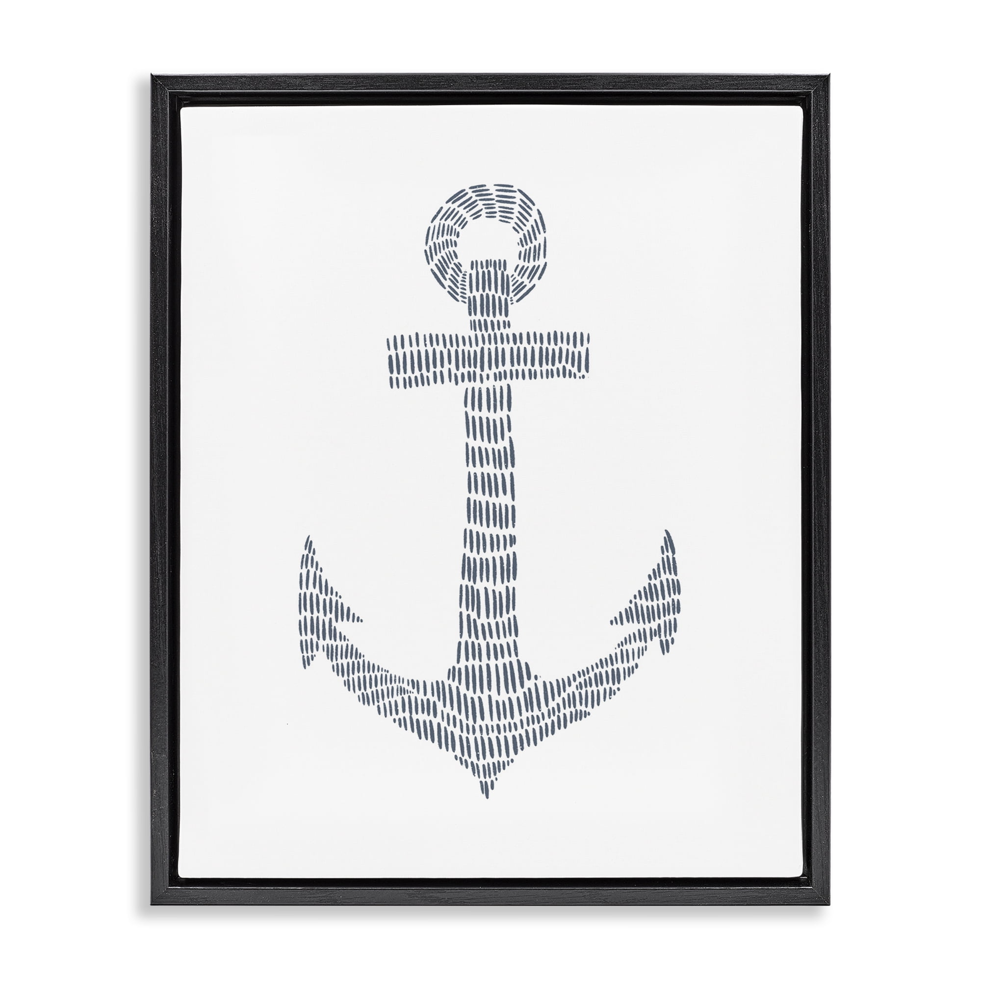 Stupell Industries Minimal Nautical Anchor Coastal Painting Black Floater Framed Canvas Art Print Wall Art, 25 x 31