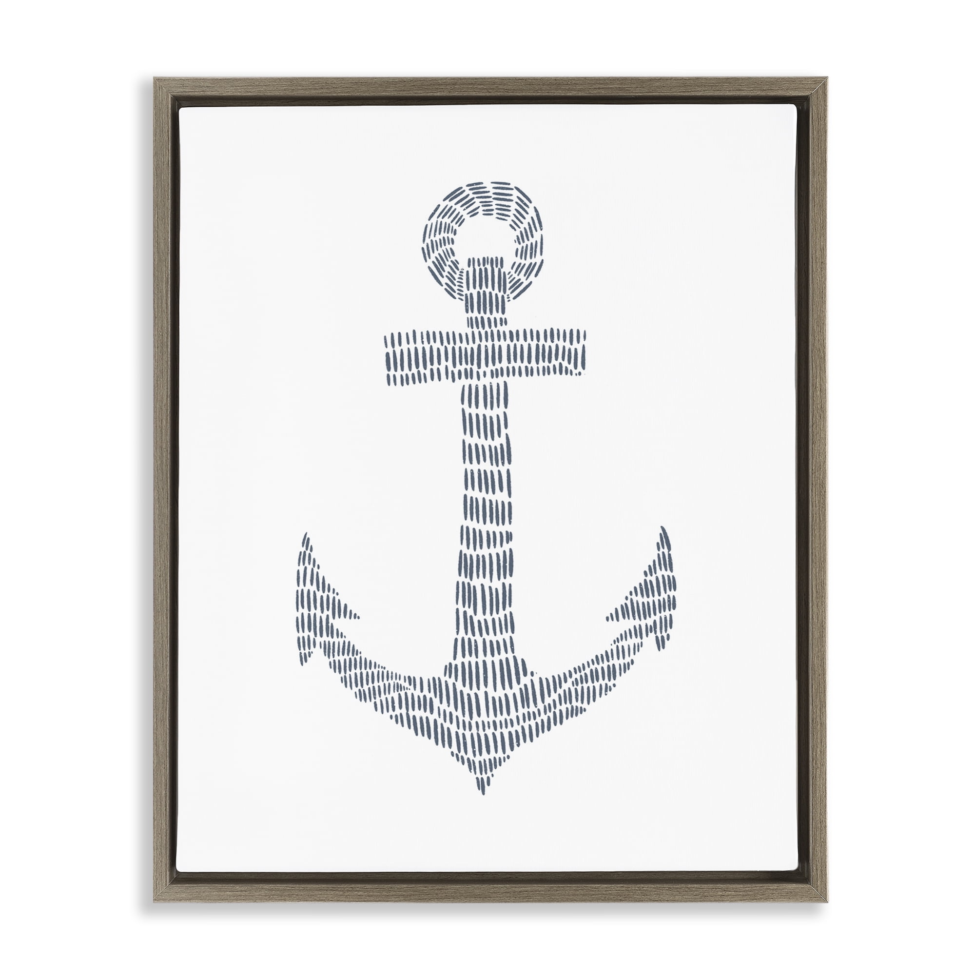 Stupell Industries Minimal Nautical Anchor Coastal Painting Brown Floater Framed Canvas Art Print Wall Art, 25 x 31