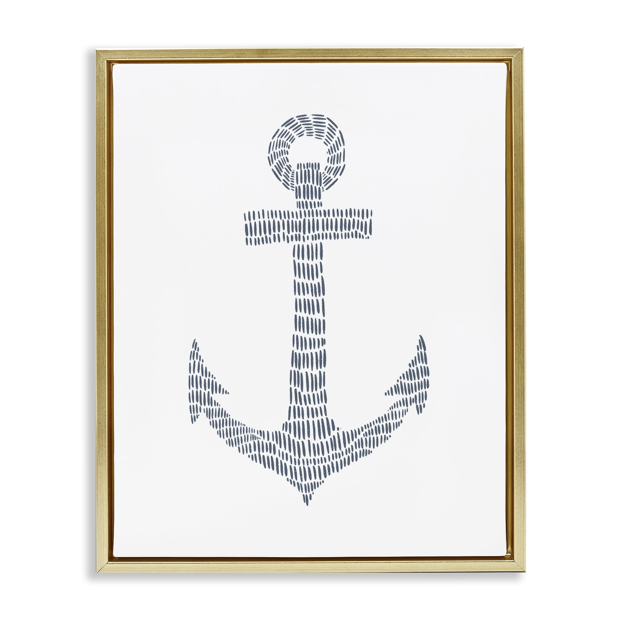 Stupell Industries Minimal Nautical Anchor Coastal Painting Gold Floater Framed Canvas Art Print Wall Art, 25 x 31