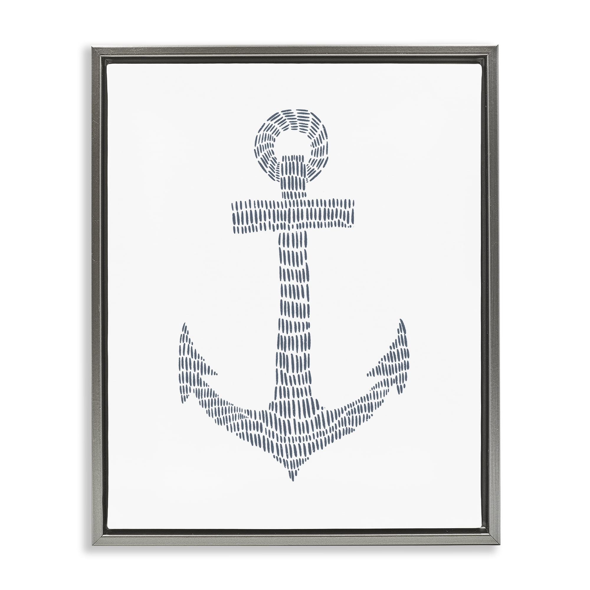 Stupell Industries Minimal Nautical Anchor Coastal Painting Gray Floater Framed Canvas Art Print Wall Art, 25 x 31