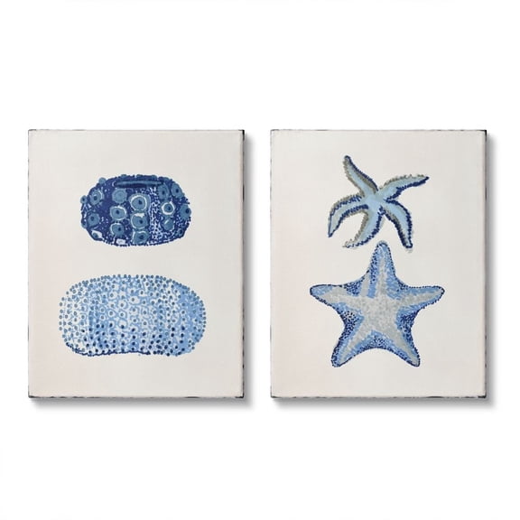 Stupell Industries Minimal Nautical Sea Creatures Blue White Painting Designed by Stellar Design Studio