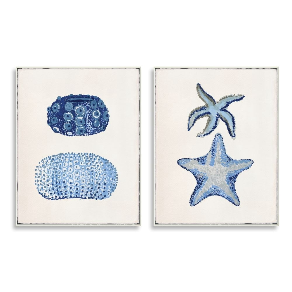 Stupell Industries Minimal Nautical Sea Creatures Blue White Painting Designed by Stellar Design Studio