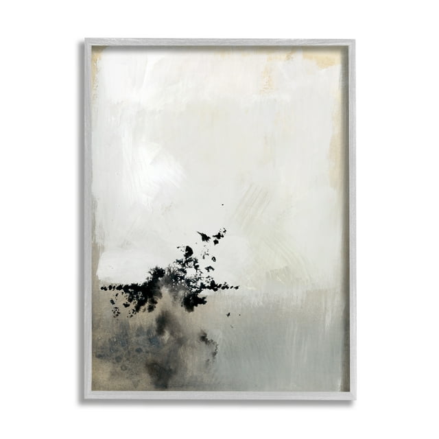 Stupell Industries Minimal Neutral Abstract Painting Black Splatter Grey Framed, 16 x 20, Design by Victoria Barnes
