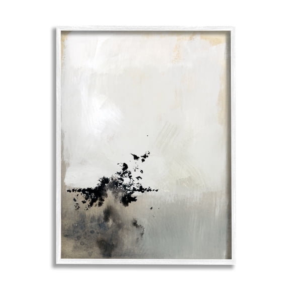Stupell Industries Minimal Neutral Abstract Painting Black Splatter White Framed Art Print Wall Art, 24x30, by Victoria Barnes