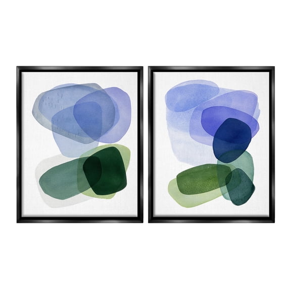 Stupell Industries Minimal Oblong Shapes Abstract Painting Black Floater Framed Canvas Art Print Wall Art, 25 x 31, Set of 2