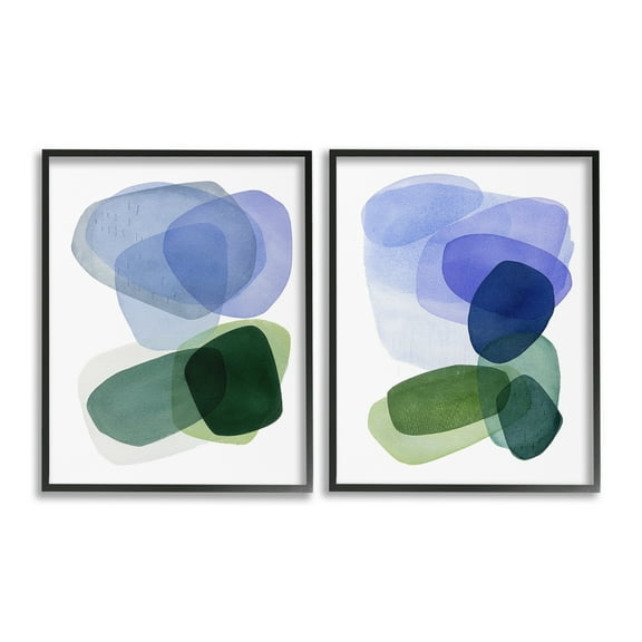 Stupell Industries Minimal Oblong Shapes Abstract Painting Black Framed Art Print Wall Art, 11 x 14, Set of 2