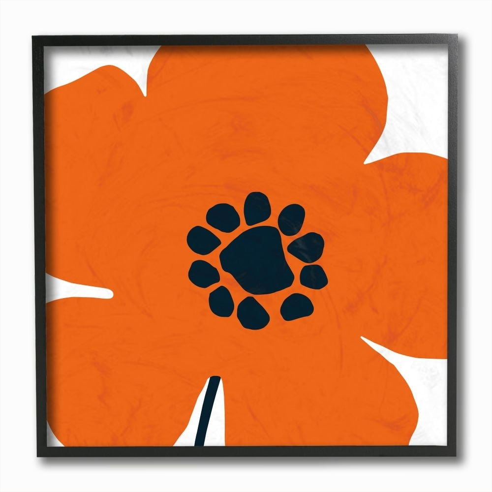 Stupell Industries Minimal Orange Flower Abstract Pop Floral Design Framed Wall Art Design by Wild Apple Portfolio, 12" x 12", Black Framed