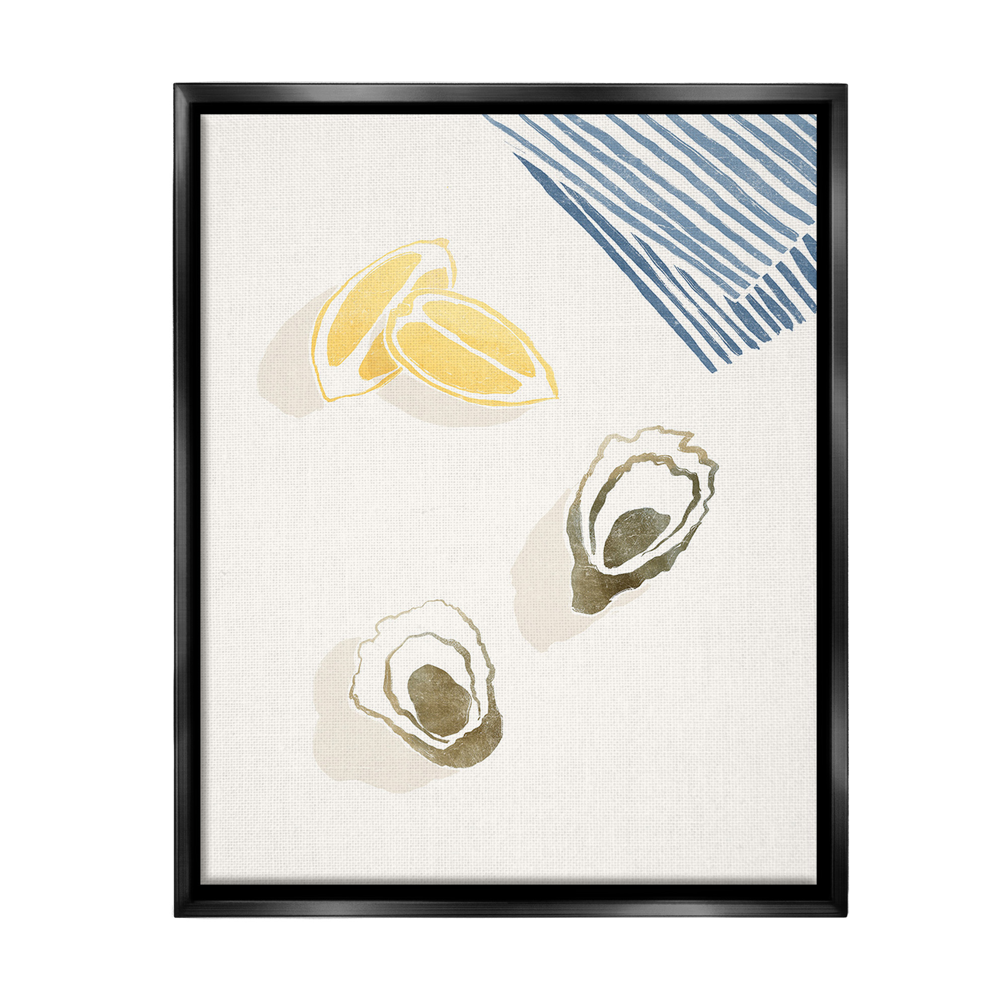 Stupell Industries Minimal Oysters & Lemons Animals & Insects Painting Black Floater Framed Canvas Art Print Wall Art, 17 x 21