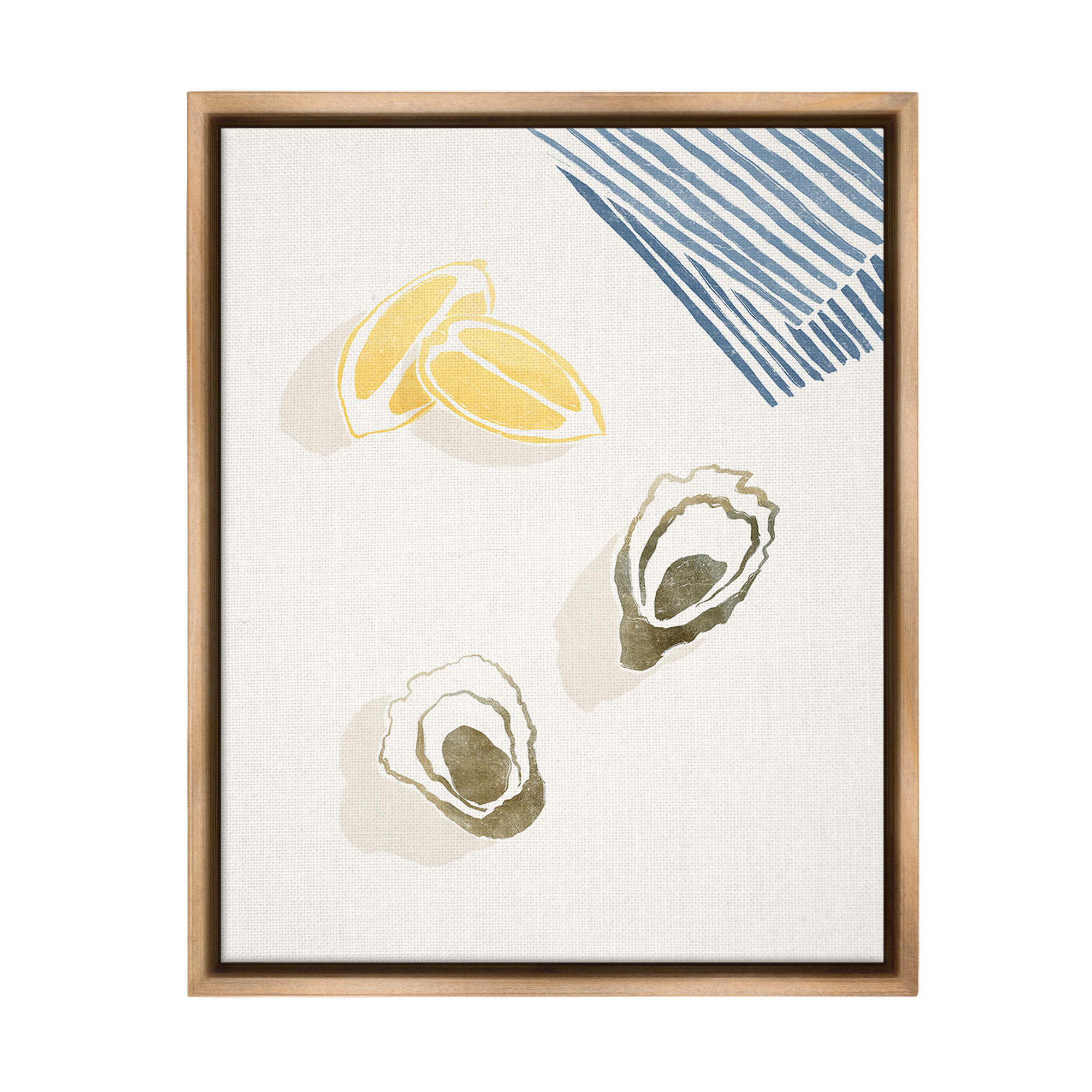 Stupell Industries Minimal Oysters & Lemons Animals & Insects Painting Brown Floater Framed Canvas Art Print Wall Art, 17 x 21