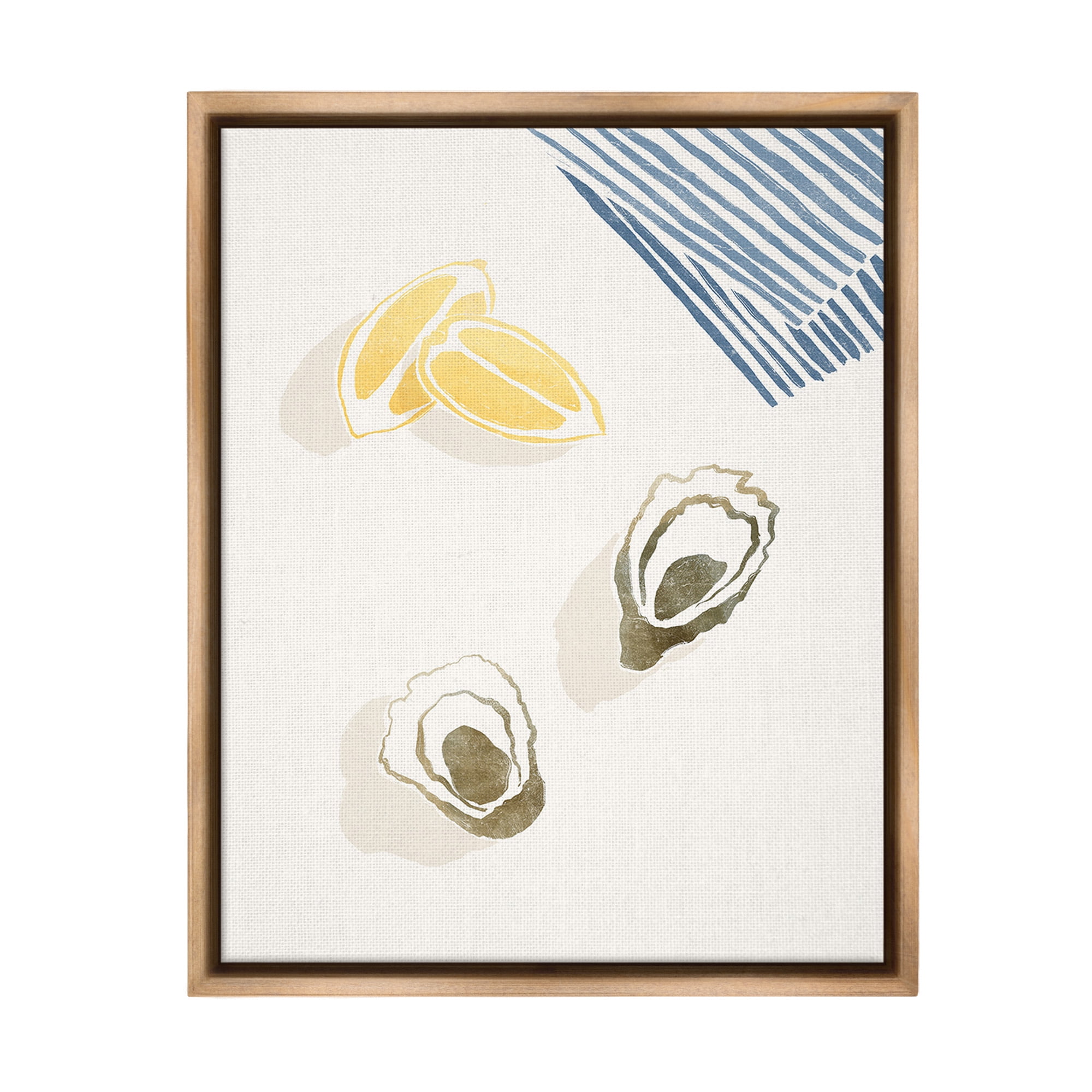 Stupell Industries Minimal Oysters & Lemons Animals & Insects Painting Brown Floater Framed Canvas Art Print Wall Art, 25 x 31
