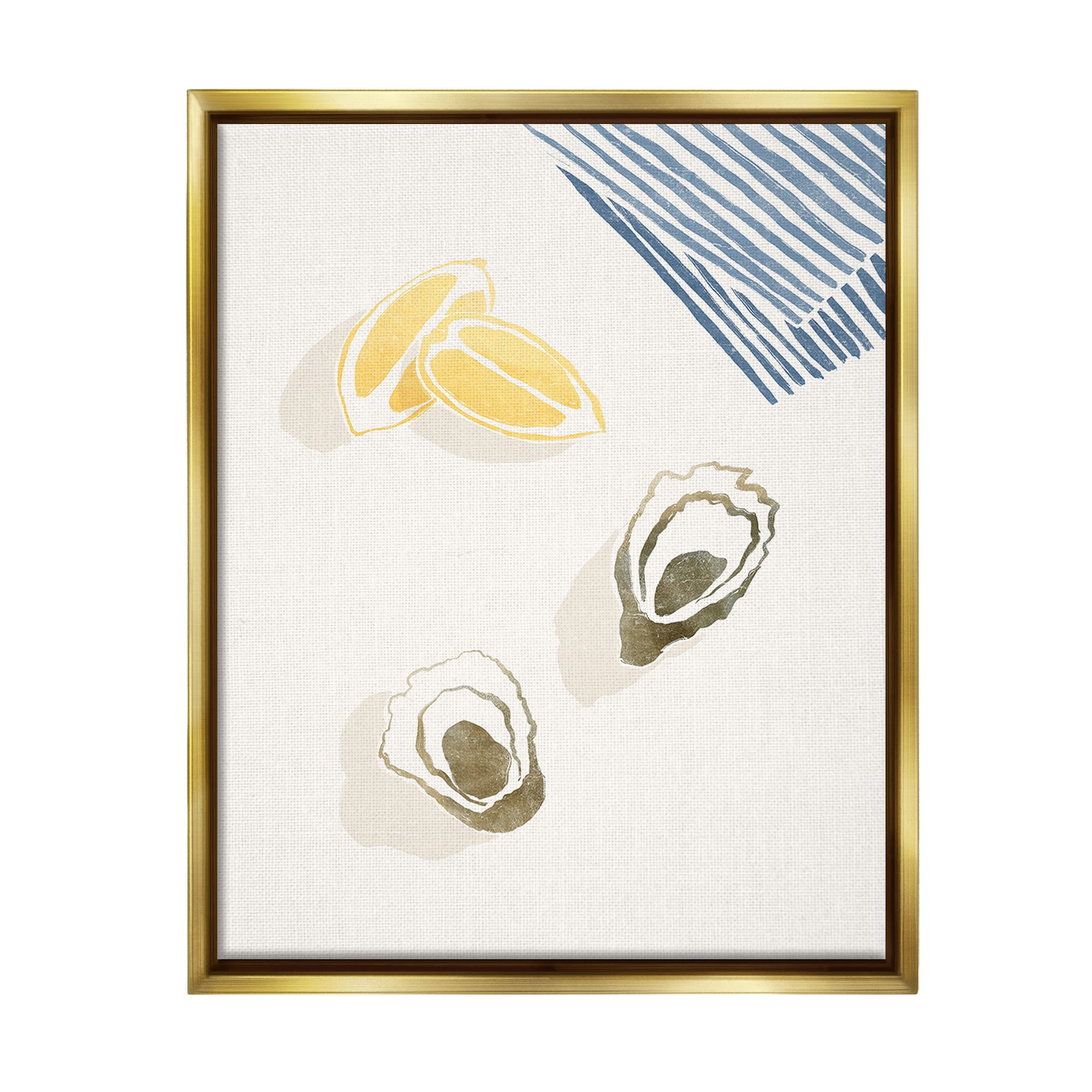 Stupell Industries Minimal Oysters & Lemons Animals & Insects Painting Gold Floater Framed Canvas Art Print Wall Art, 25 x 31