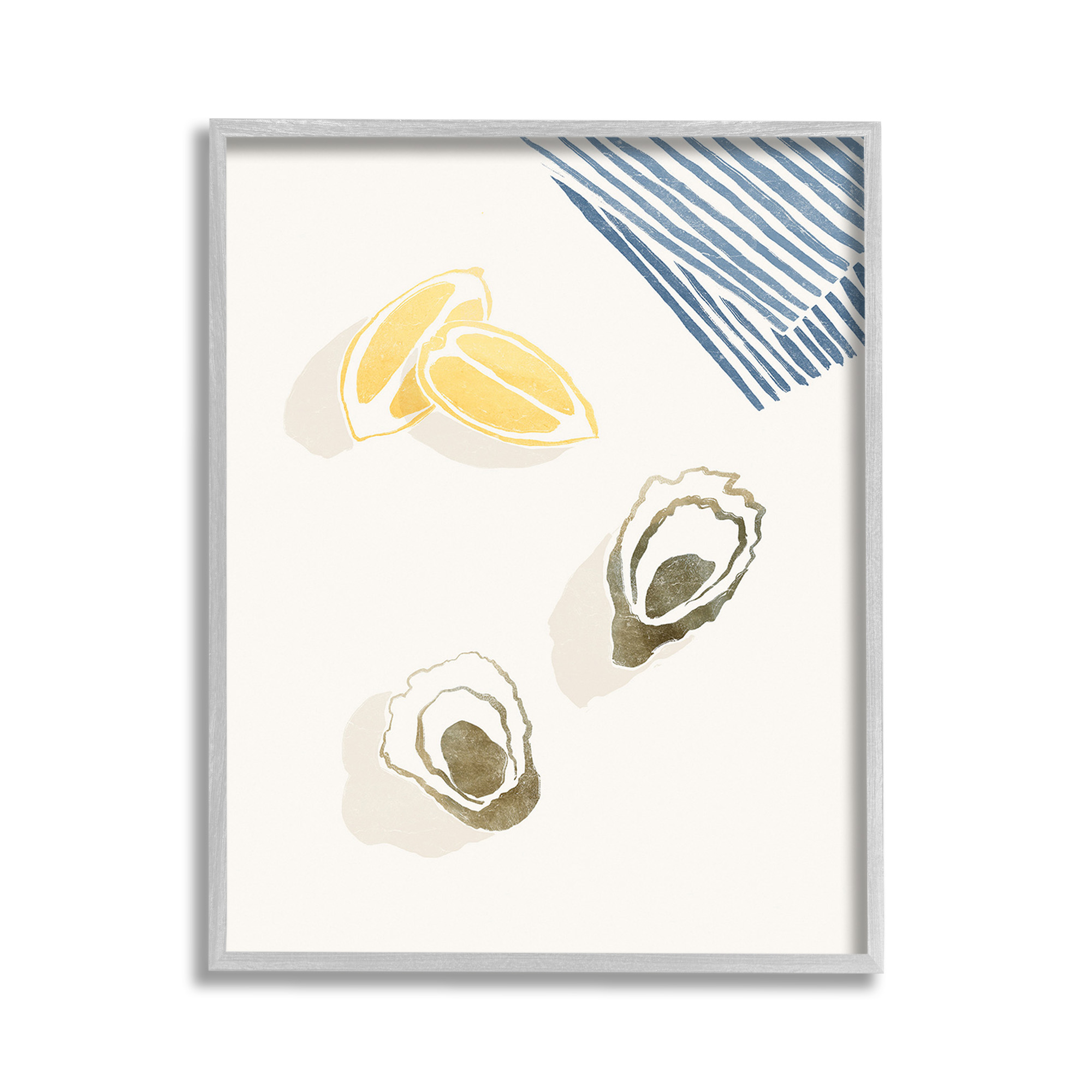 Stupell Industries Minimal Oysters & Lemons Animals & Insects Painting Gray Framed Art Print Wall Art, 11 x 14