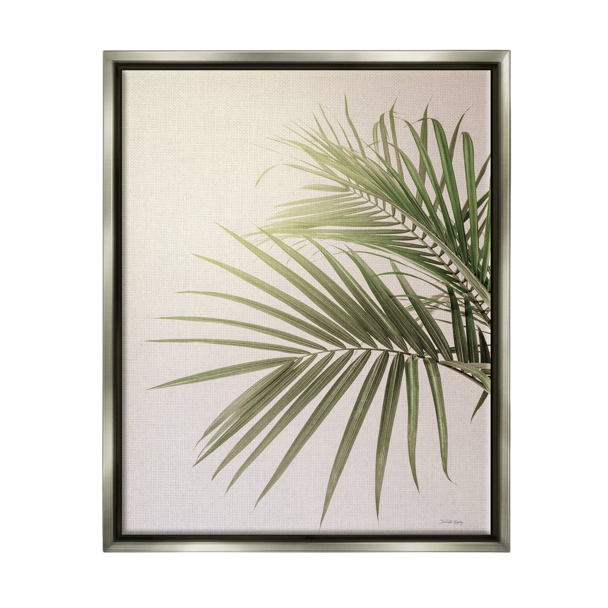 Stupell Industries Minimal Palm Leaves Sunlit Tropical House Plant Photograph Luster Gray Floating Framed Canvas Print Wall Art, Design by Jennifer Rigsby