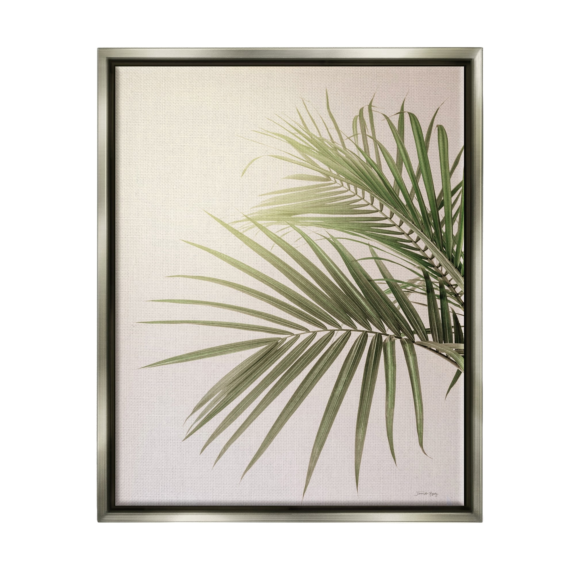 Stupell Industries Minimal Palm Leaves Sunlit Tropical House Plant Photograph Luster Gray Floating Framed Canvas Print Wall Art, Design by Jennifer Rigsby