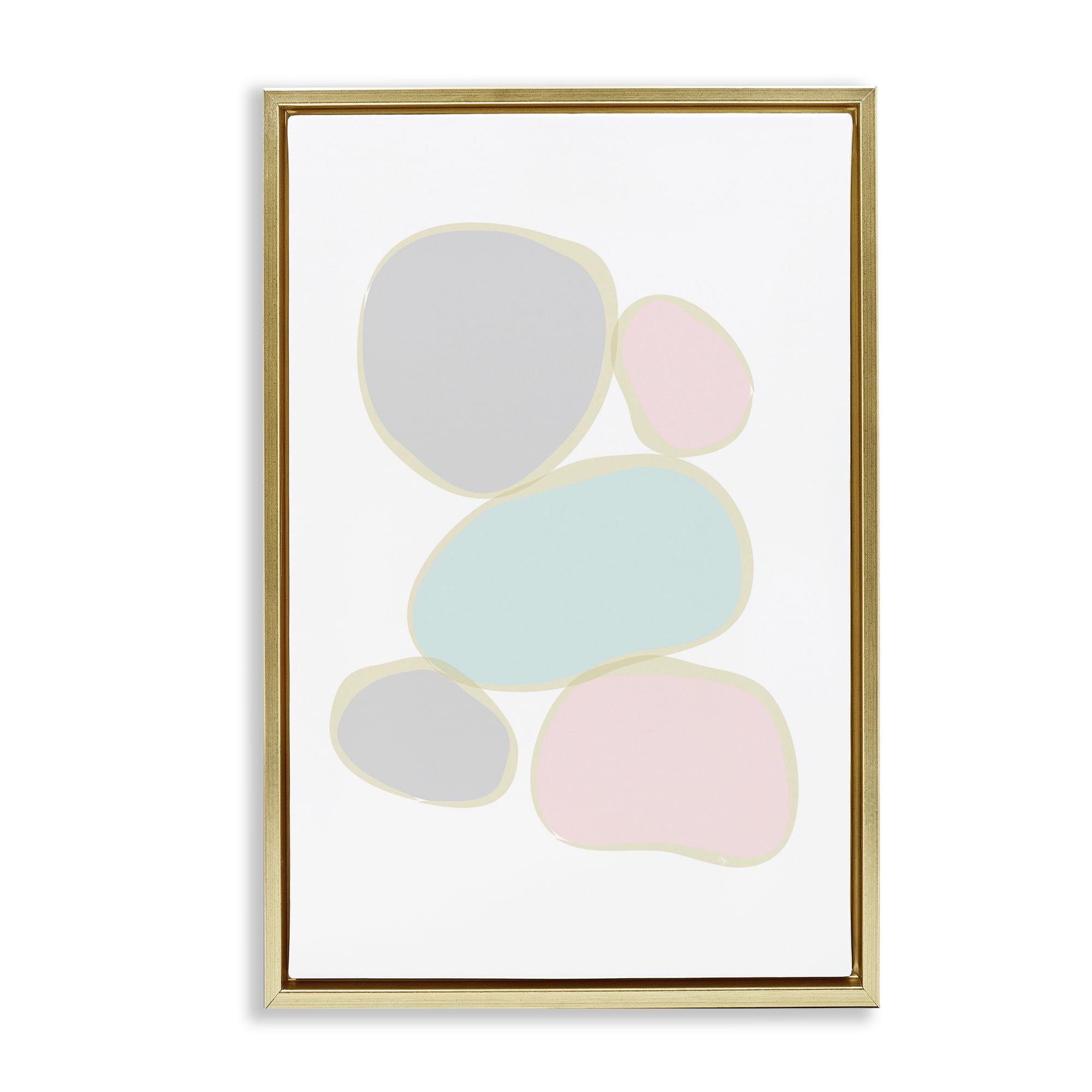 Stupell Industries Minimal Pastel Pebbles Abstract Painting Gold Floater Framed Canvas Art Print Wall Art, 21 x 31
