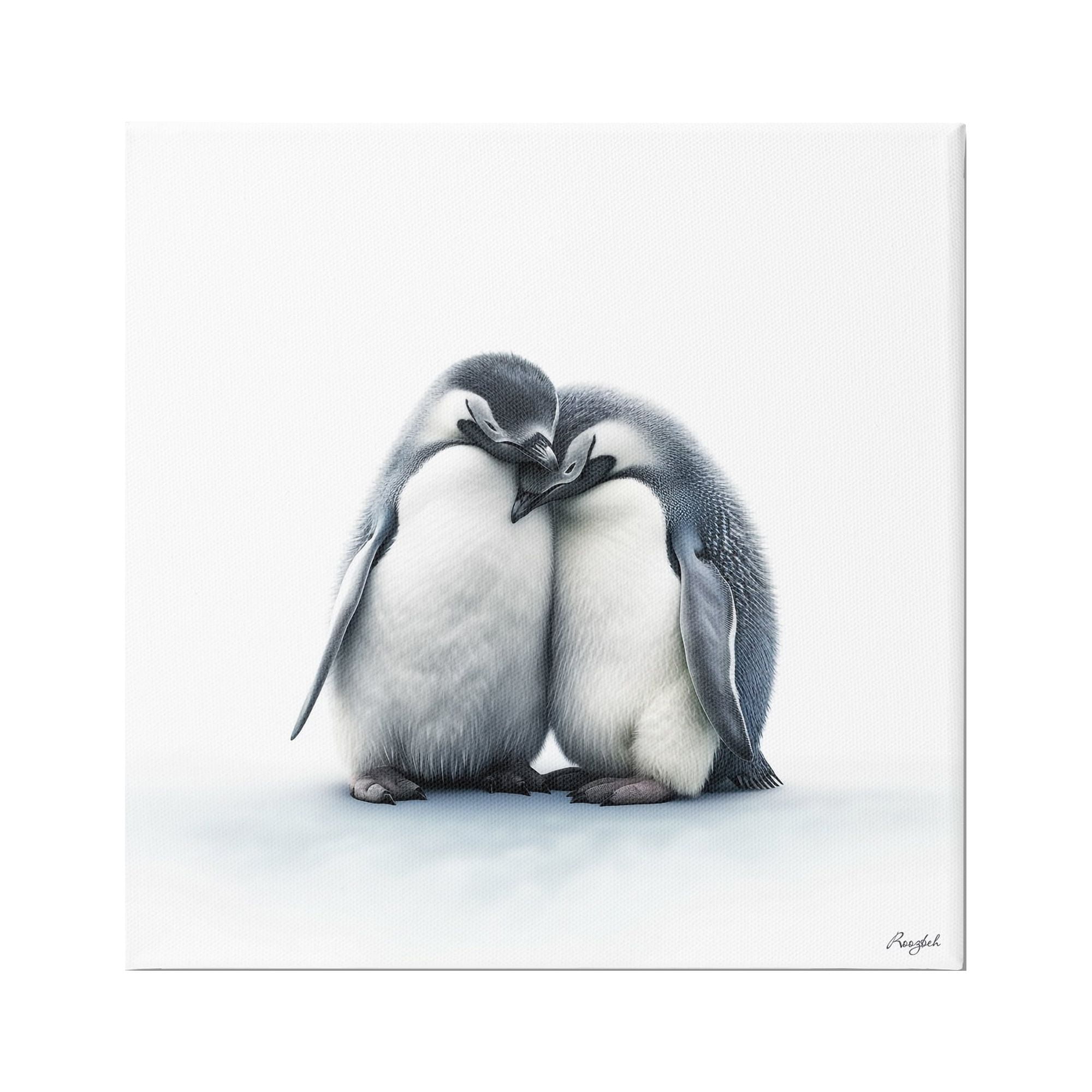 Stupell Industries Minimal Penguins Cuddling Animals & Insects Painting Gallery Wrapped Canvas Art Print Wall Art, 24 x 24