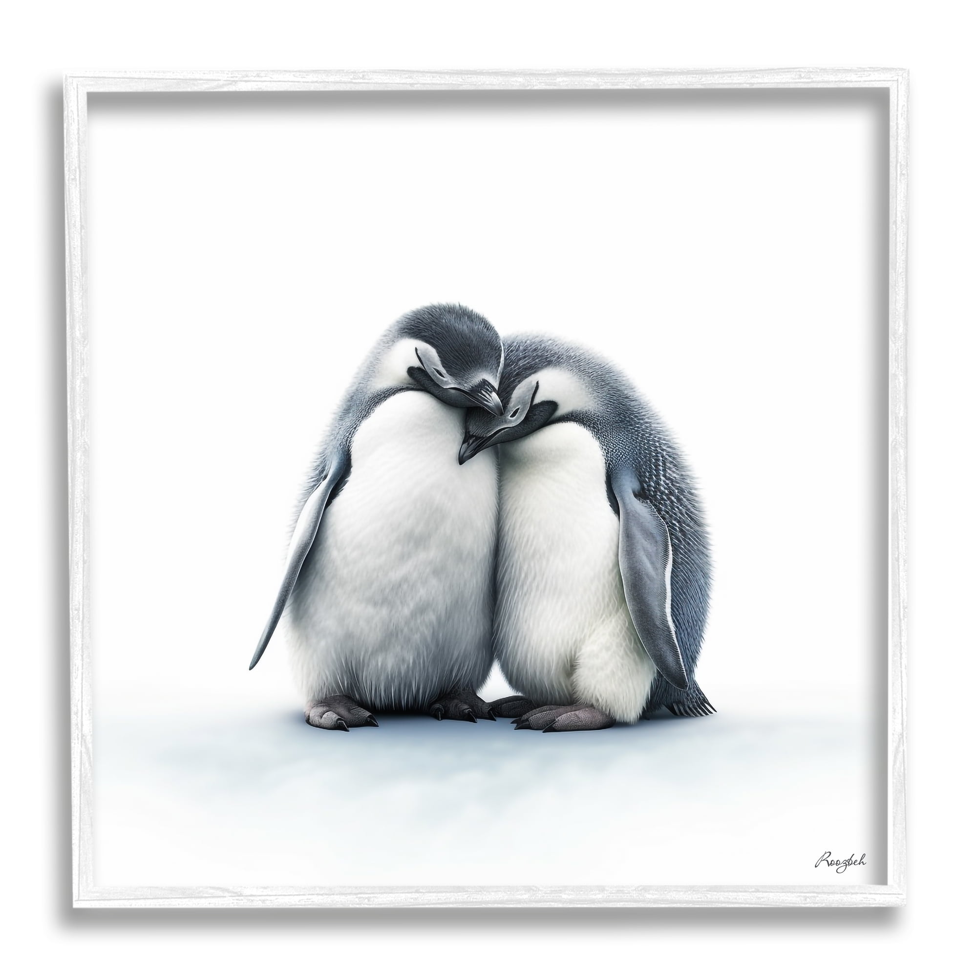Stupell Industries Minimal Penguins Cuddling Animals & Insects Painting White Framed Art Print Wall Art, 17 x 17