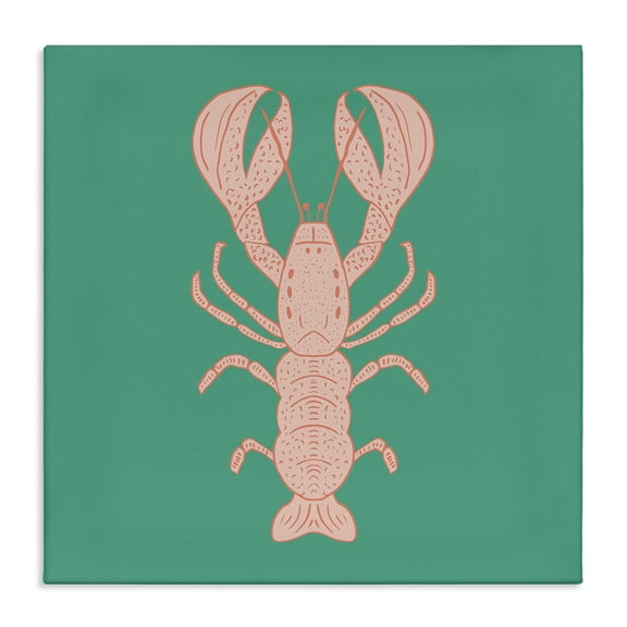 Stupell Industries Minimal Pink & Green Lobster Animals Painting Wrapped Canvas Canvas Art Print Wall Art, 17 x 17