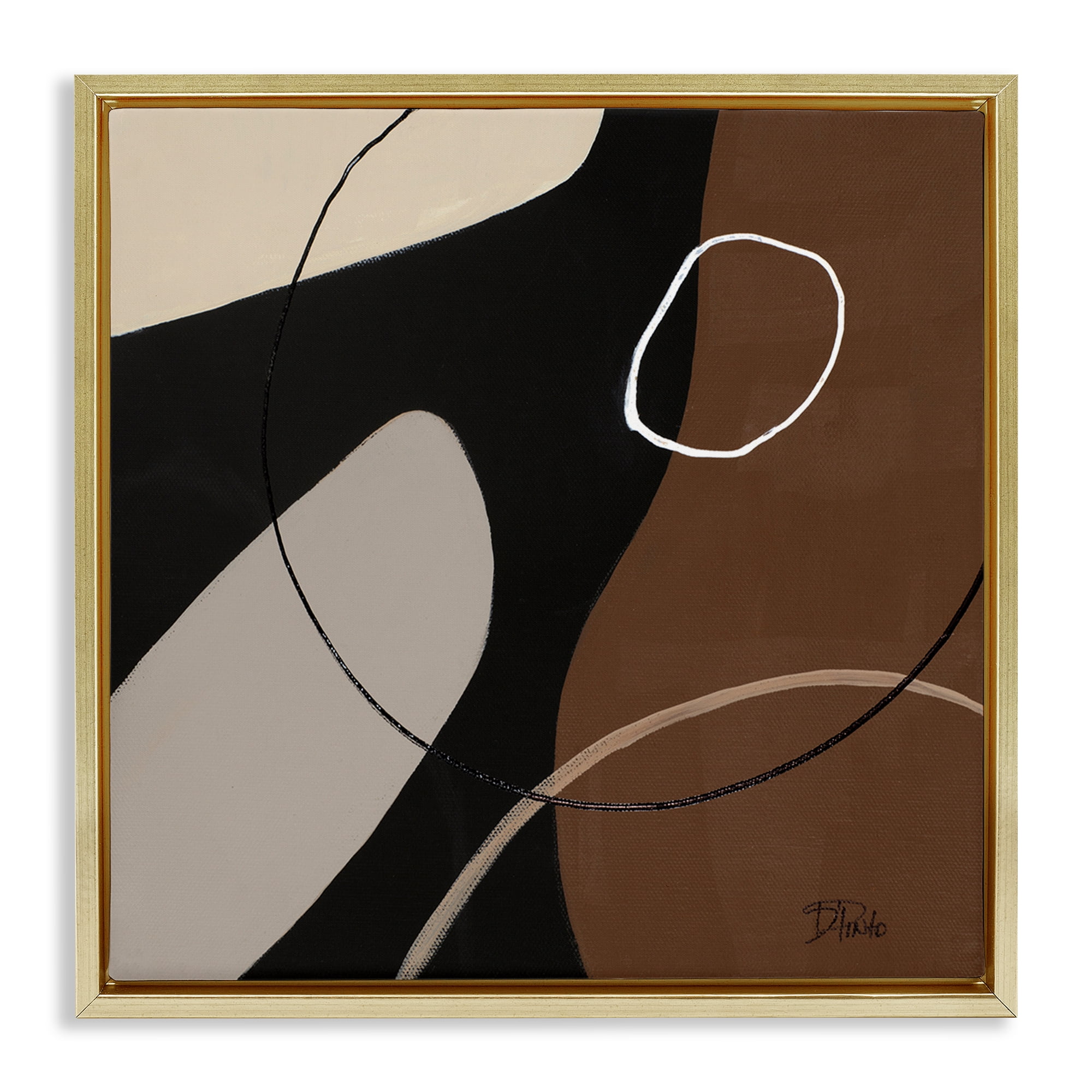 Stupell Industries Minimal Project Shapes Abstract Painting Gold Floater Framed Canvas Art Print Wall Art, 25 x 25