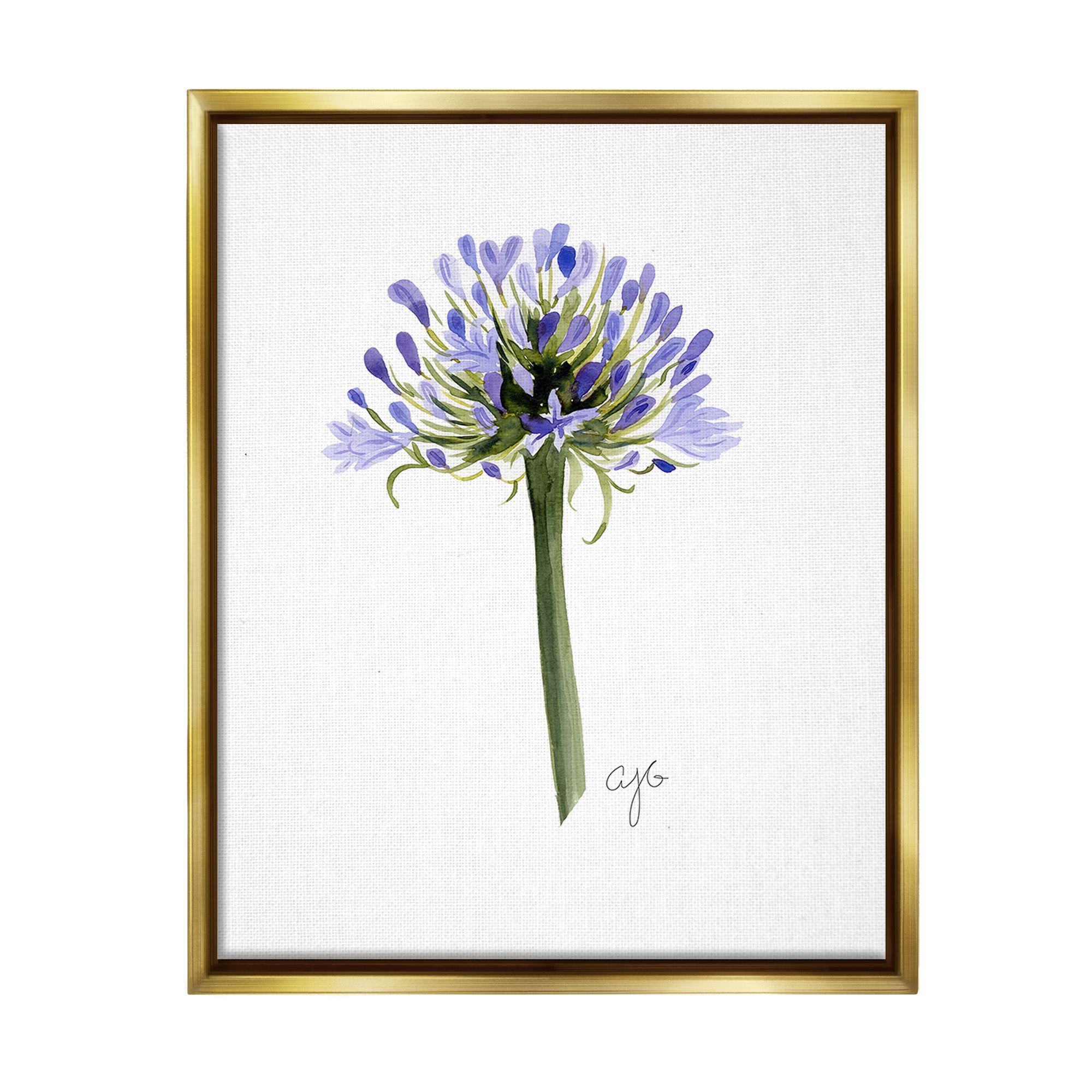 Stupell Industries Minimal Purple Anther Botanical & Floral Painting Gold Floater Framed Canvas Art Print Wall Art, 17 x 21