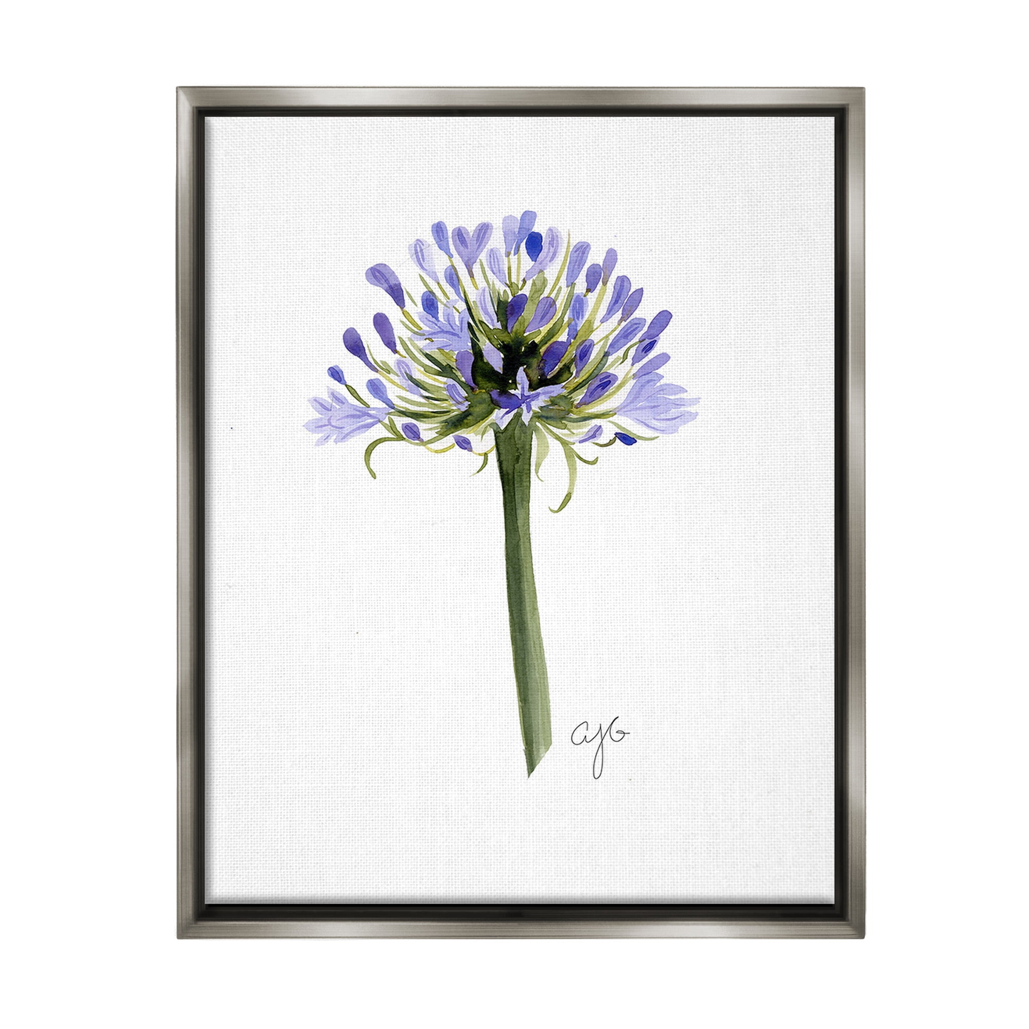 Stupell Industries Minimal Purple Anther Botanical & Floral Painting Gray Floater Framed Canvas Art Print Wall Art, 25 x 31