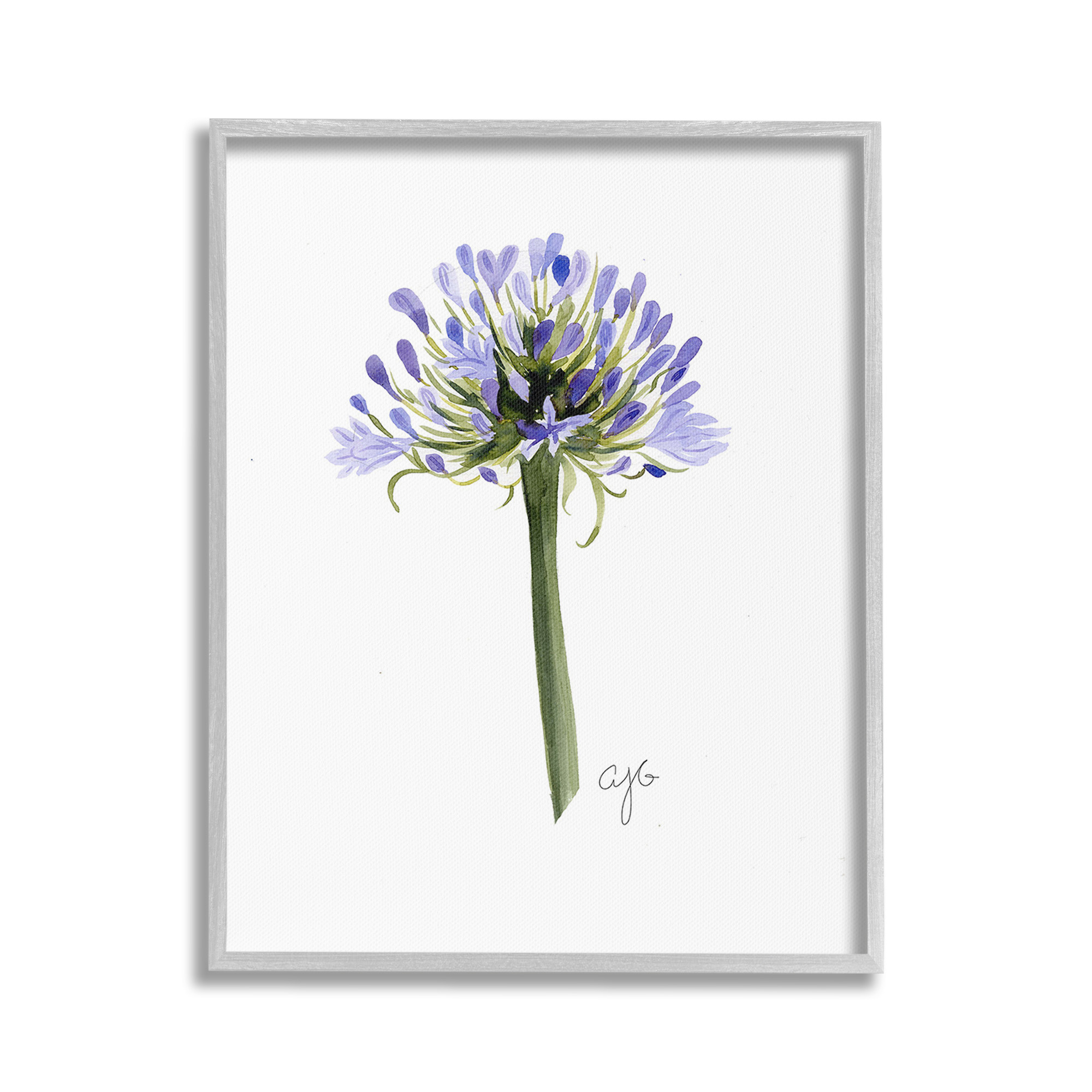 Stupell Industries Minimal Purple Anther Botanical & Floral Painting Gray Framed Art Print Wall Art, 24 x 30