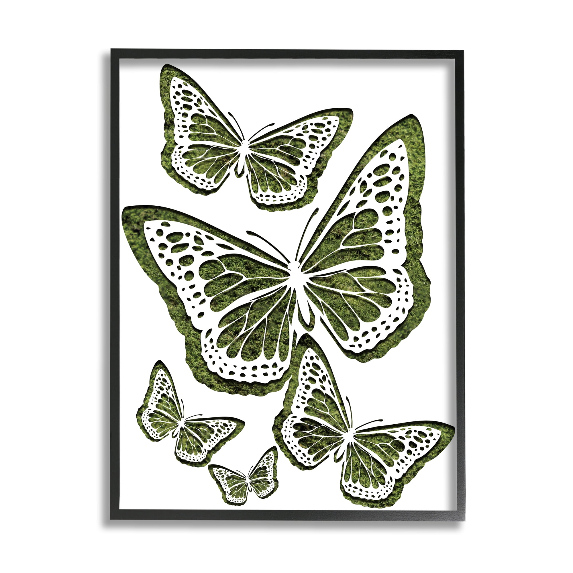 Stupell Industries Minimal Queen Butterfly Silhouette over Grass Pattern Animals & Insects Painting Black Framed Art Print Wall Art, 24 x 30