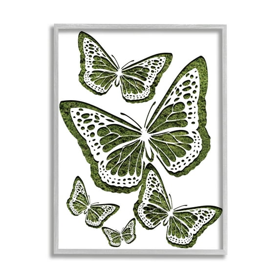 Stupell Industries Minimal Queen Butterfly Silhouette over Grass Pattern Animals & Insects Painting Gray Framed Art Print Wall Art, 11 x 14