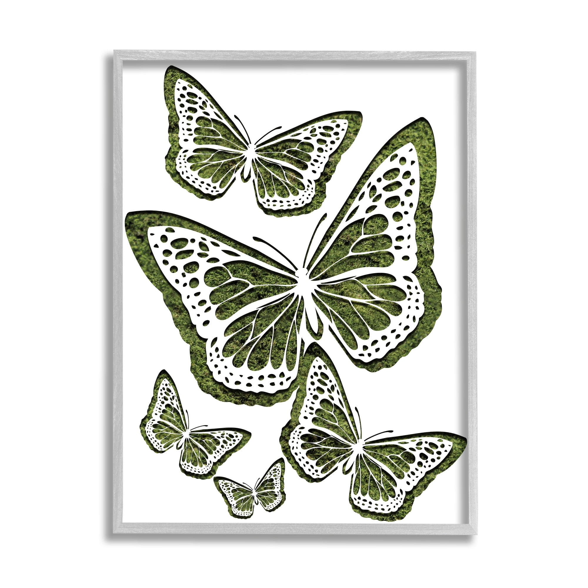 Stupell Industries Minimal Queen Butterfly Silhouette over Grass Pattern Animals & Insects Painting Gray Framed Art Print Wall Art, 16 x 20