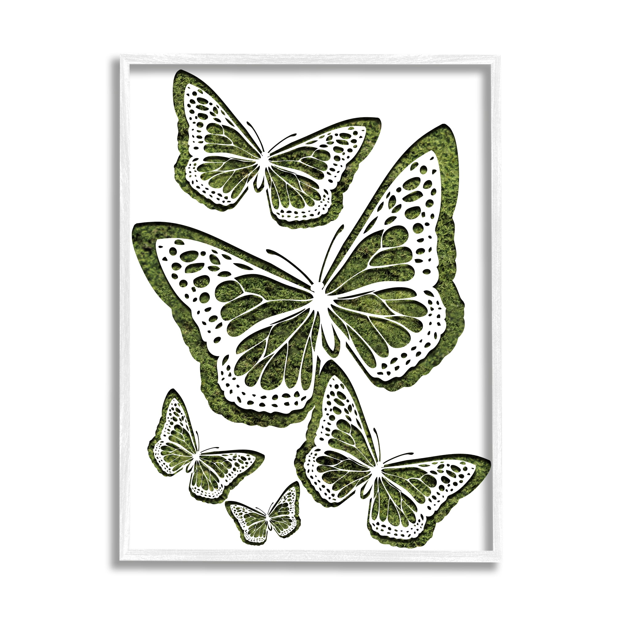 Stupell Industries Minimal Queen Butterfly Silhouette over Grass Pattern Animals & Insects Painting White Framed Art Print Wall Art, 24 x 30