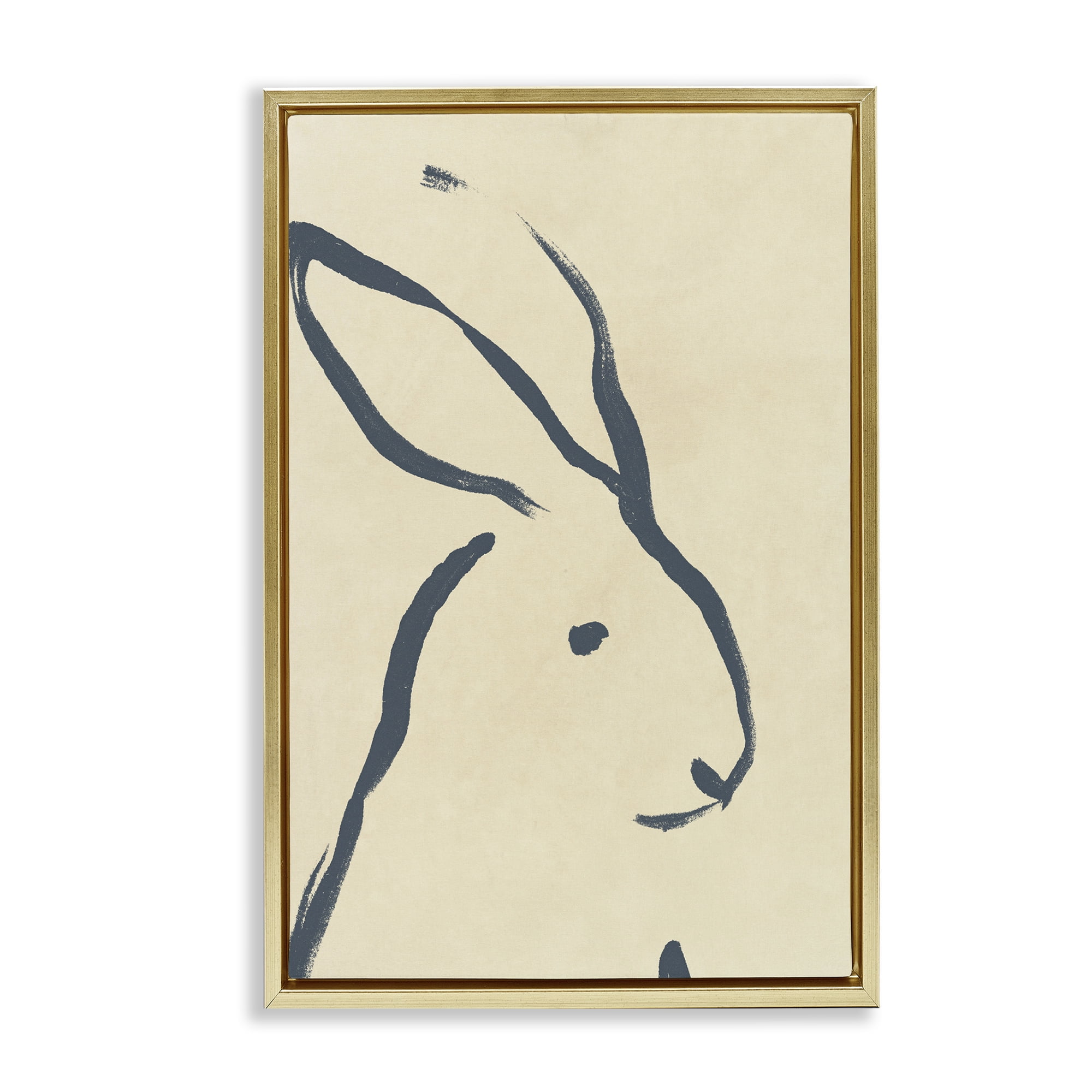 Stupell Industries Minimal Rabbit Doodle Animals & Insects Drawing Gold Floater Framed Canvas Art Print Wall Art, 21 x 31