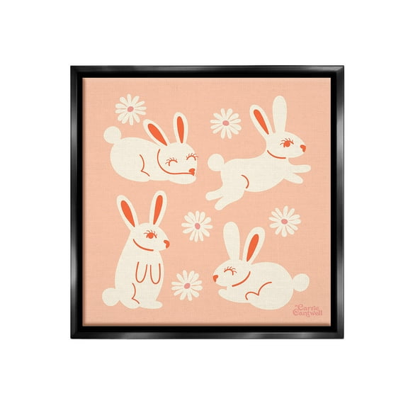 Stupell Industries Minimal Rabbits Pattern Animals & Insects Painting Black Floater Framed Canvas Art Print Wall Art, 18 x 18
