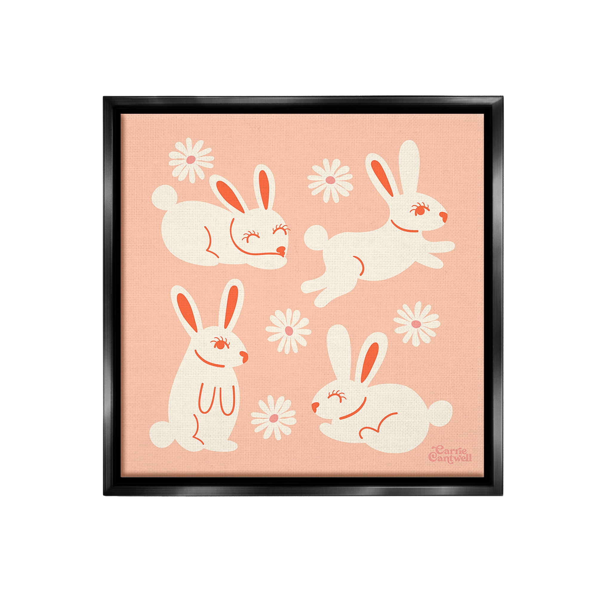 Stupell Industries Minimal Rabbits Pattern Animals & Insects Painting Black Floater Framed Canvas Art Print Wall Art, 25 x 25