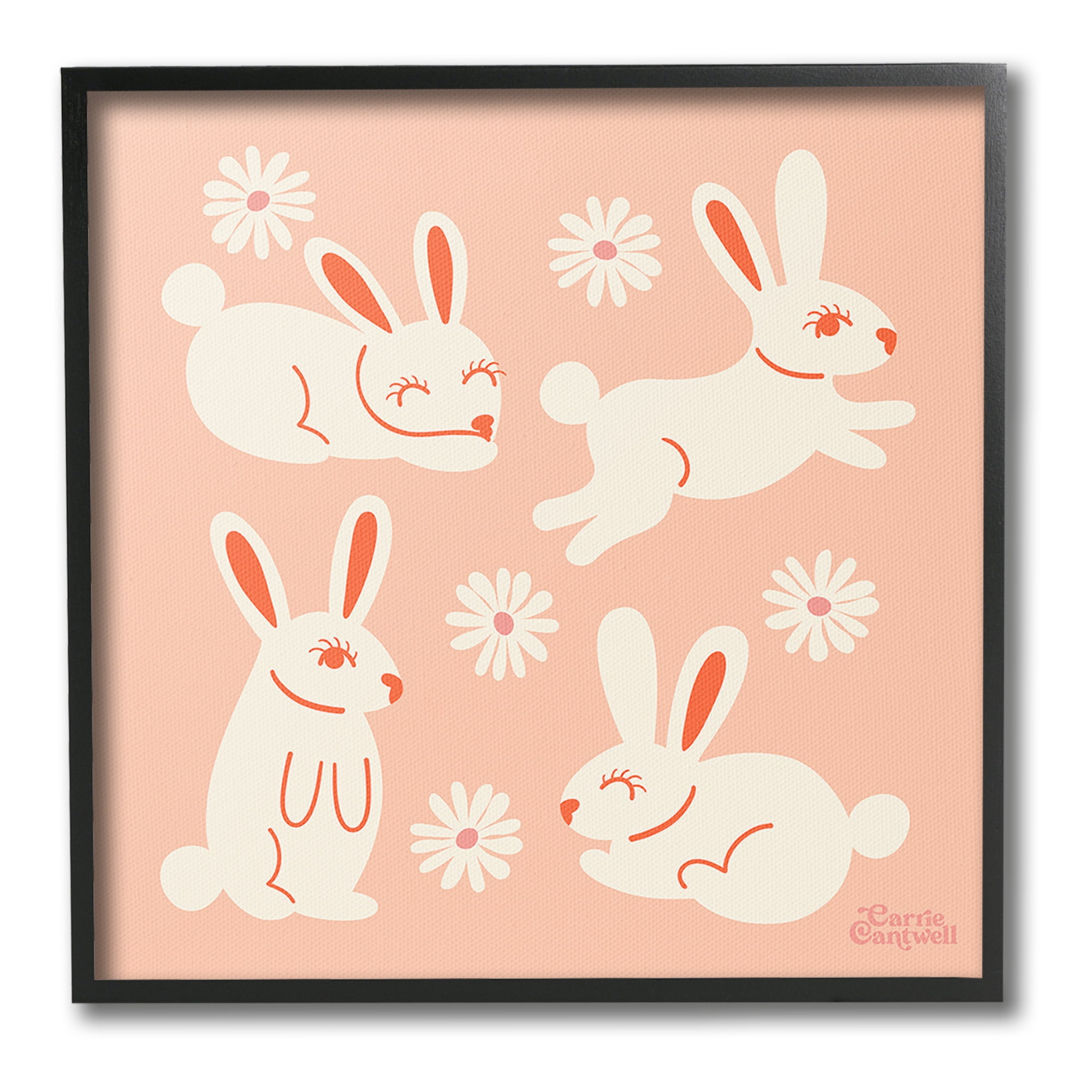 Stupell Industries Minimal Rabbits Pattern Animals & Insects Painting Black Framed Art Print Wall Art, 24 x 24