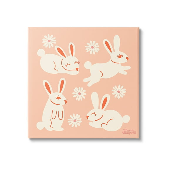 Stupell Industries Minimal Rabbits Pattern Animals & Insects Painting Gallery Wrapped Canvas Art Print Wall Art, 17 x 17
