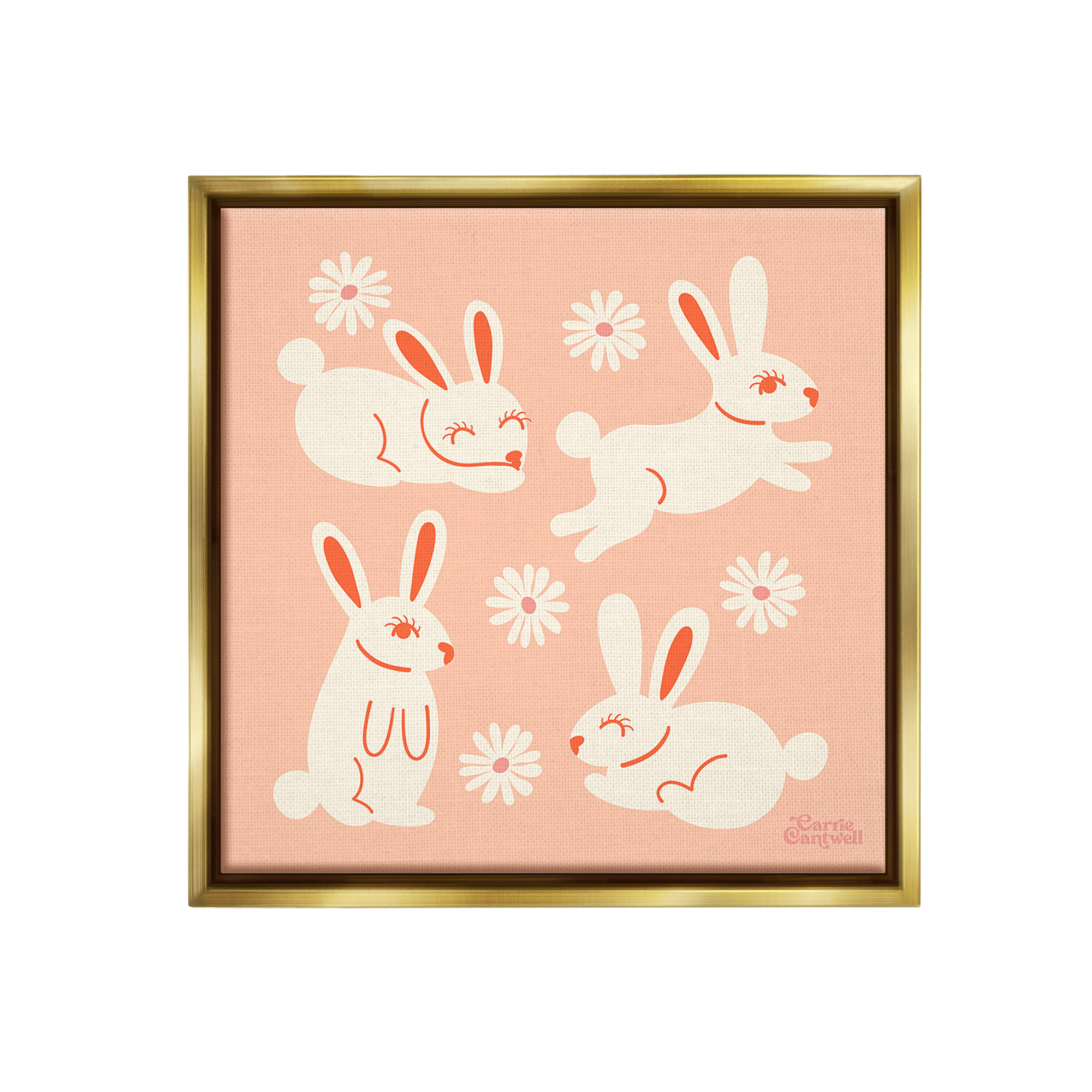 Stupell Industries Minimal Rabbits Pattern Animals & Insects Painting Gold Floater Framed Canvas Art Print Wall Art, 25 x 25