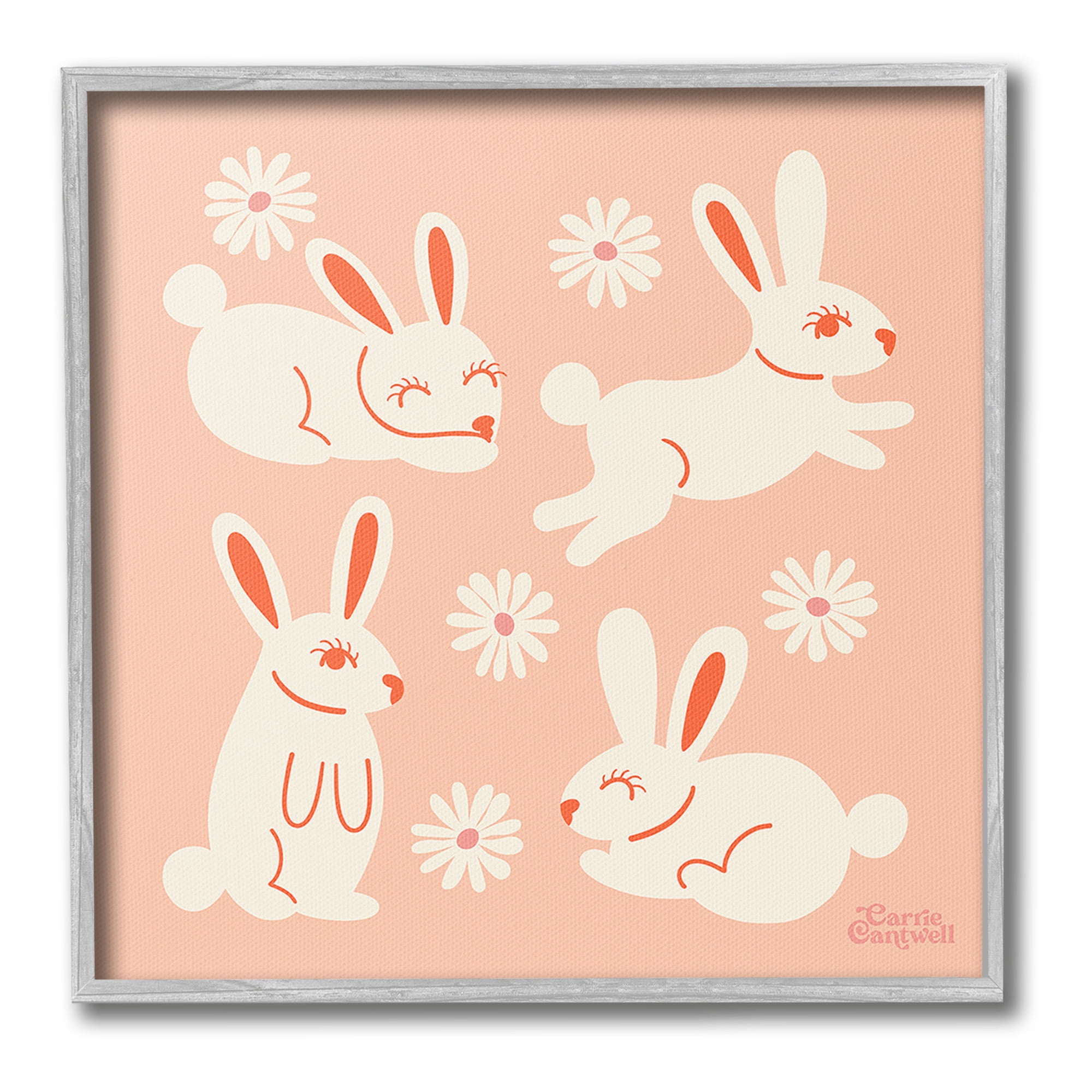 Stupell Industries Minimal Rabbits Pattern Animals & Insects Painting Gray Framed Art Print Wall Art, 12 x 12