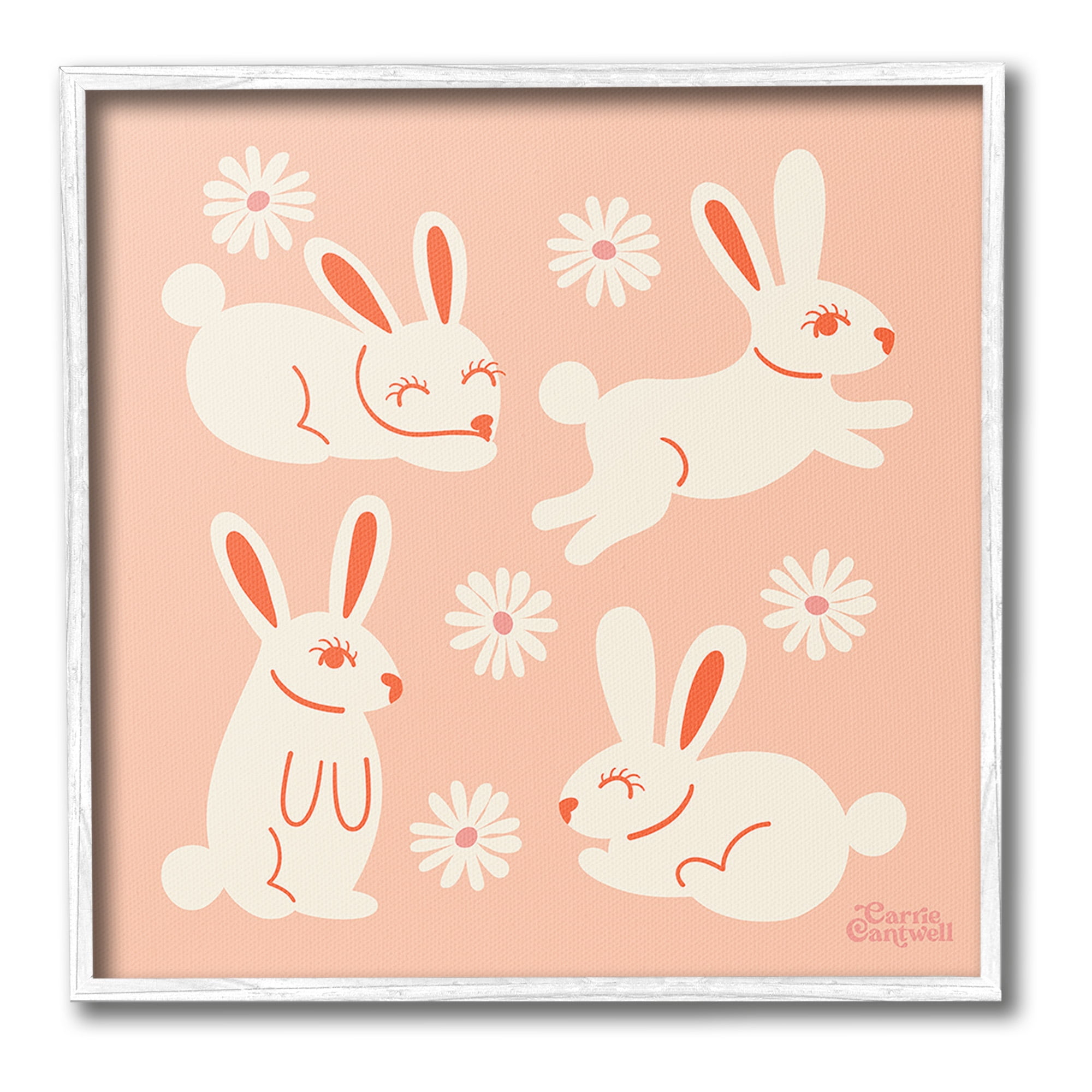 Stupell Industries Minimal Rabbits Pattern Animals & Insects Painting White Framed Art Print Wall Art, 24 x 24