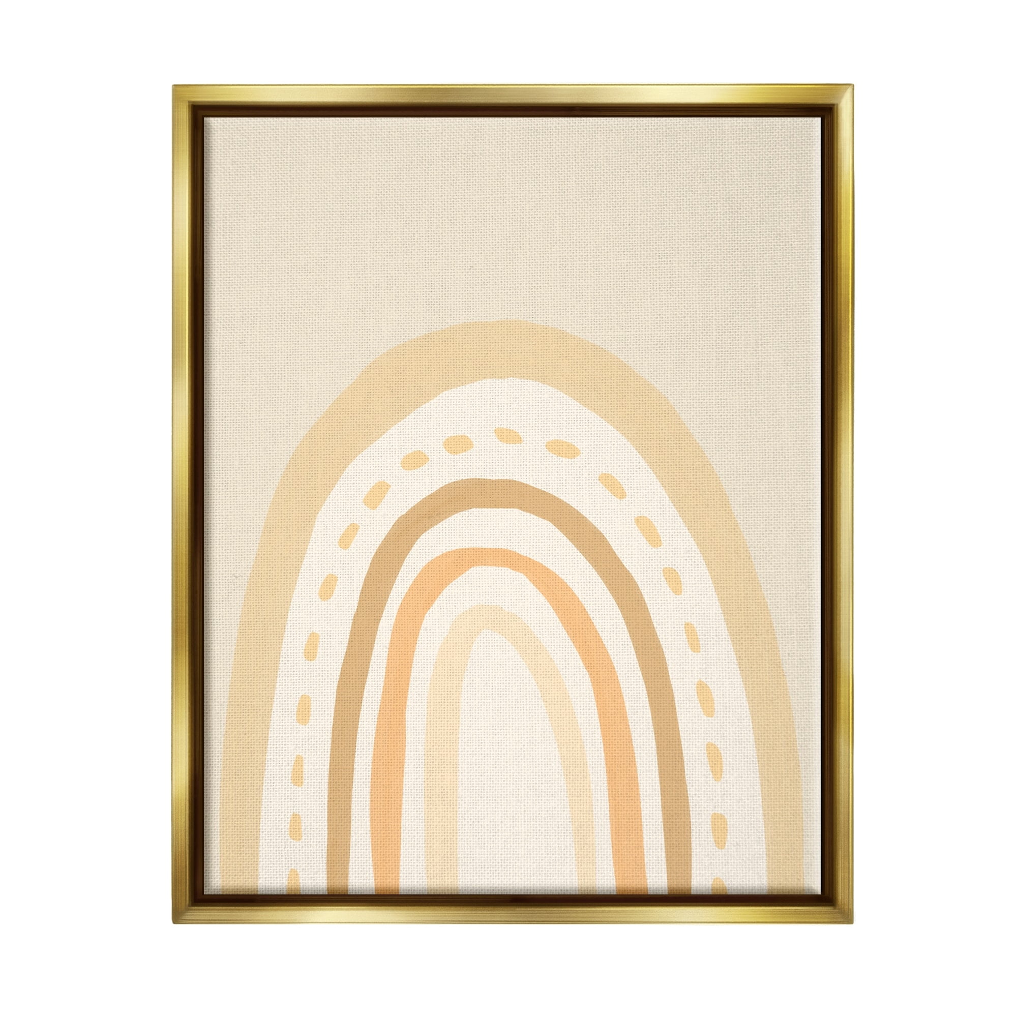 Stupell Industries Minimal Rainbow Stripes Neutral Tones Dashed Lines Graphic Art Metallic Gold Floating Framed Canvas Print Wall Art, Design by Heather McLaughlin