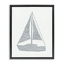 Stupell Industries Minimal Sail Boat Coastal Painting Black Floater Framed Canvas Art Print Wall Art, 17 x 21