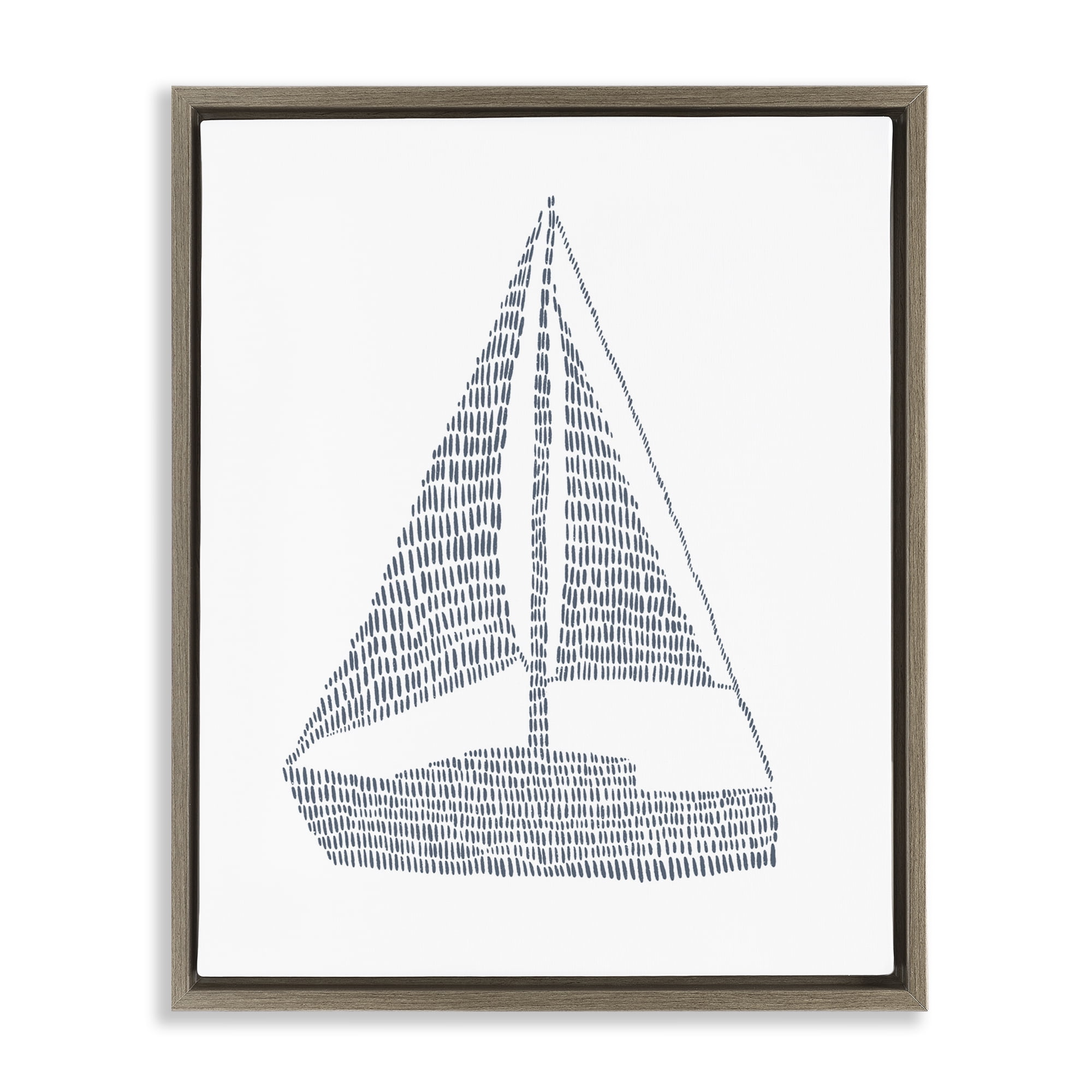 Stupell Industries Minimal Sail Boat Coastal Painting Brown Floater Framed Canvas Art Print Wall Art, 17 x 21