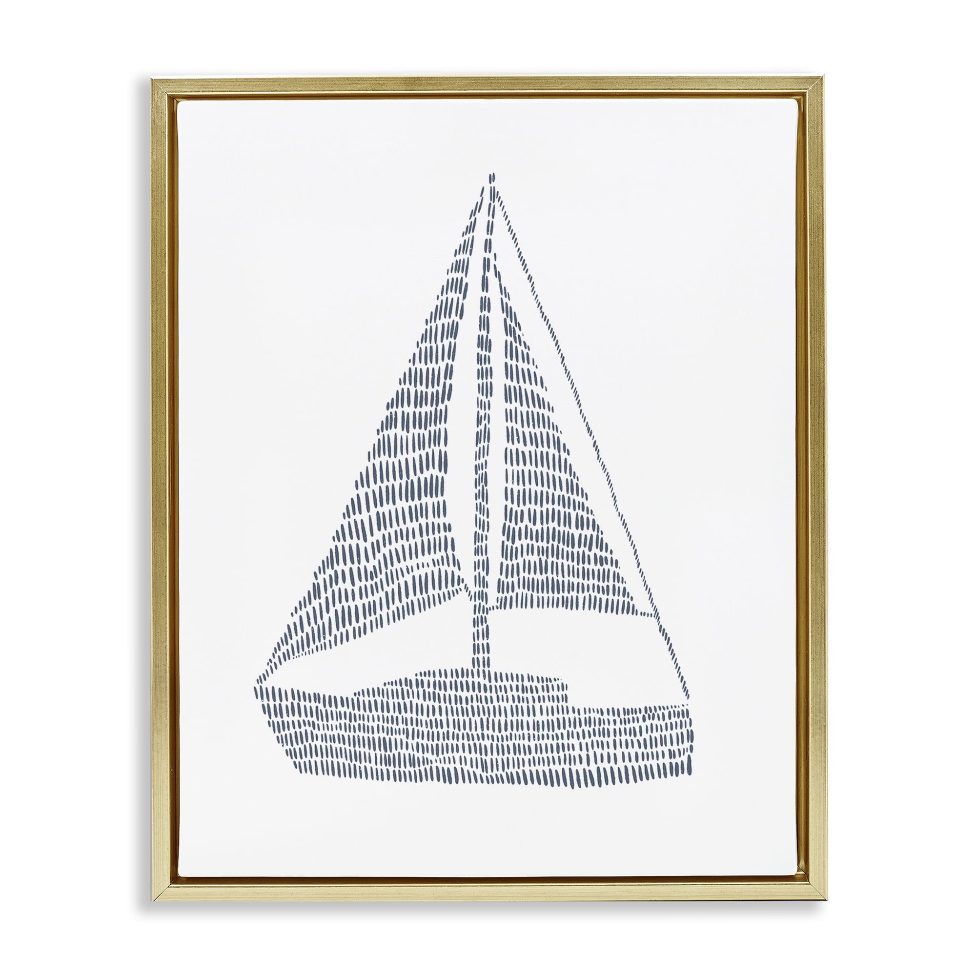 Stupell Industries Minimal Sail Boat Coastal Painting Gold Floater Framed Canvas Art Print Wall Art, 17 x 21
