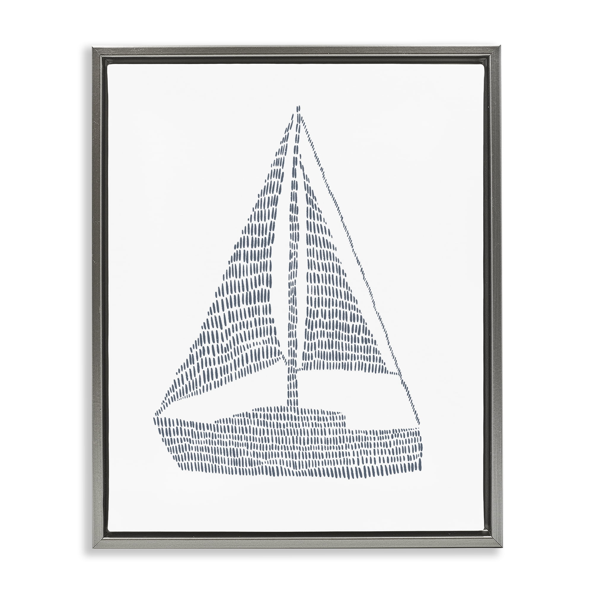 Stupell Industries Minimal Sail Boat Coastal Painting Gray Floater Framed Canvas Art Print Wall Art, 17 x 21