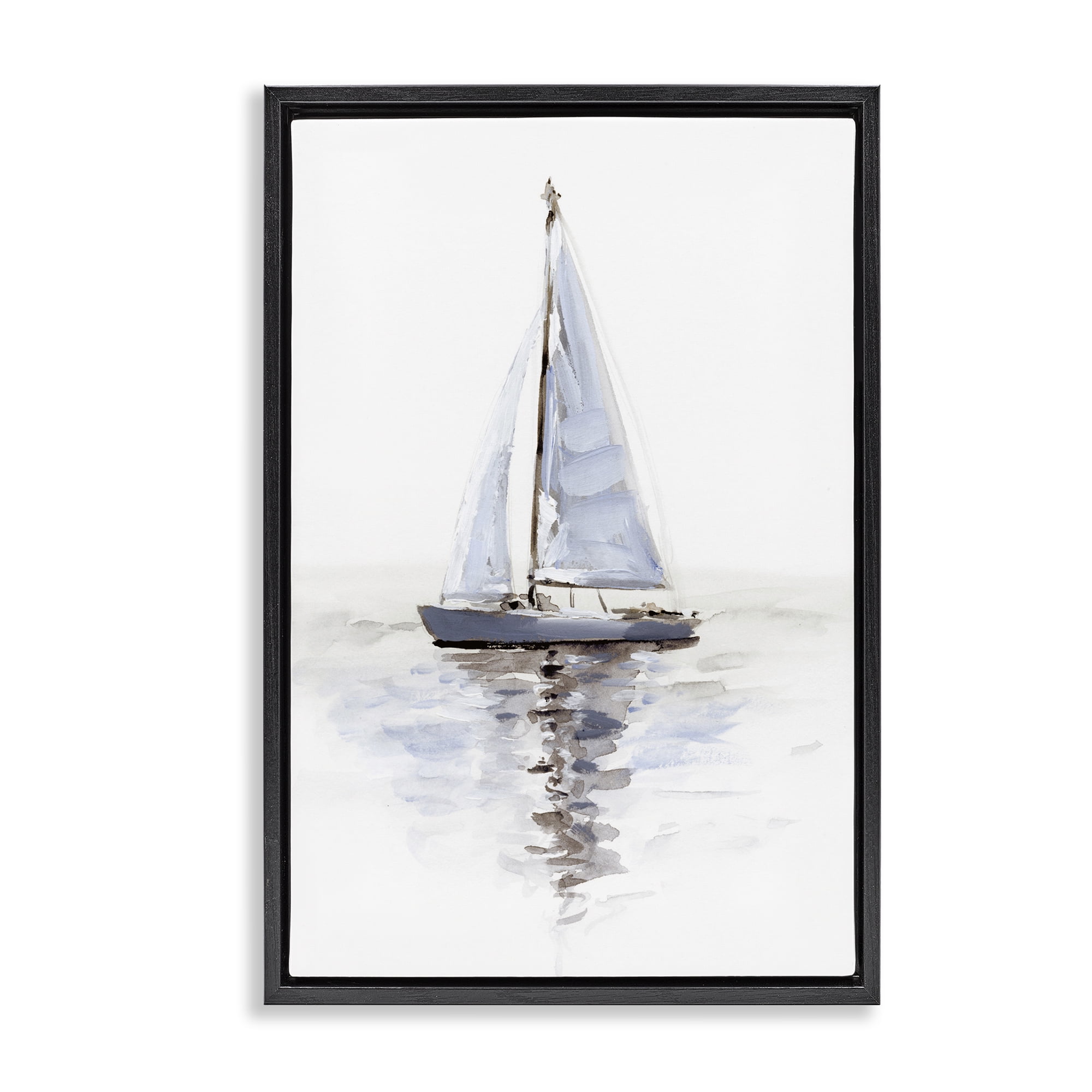 Stupell Industries Minimal Sailboat Reflection Transportation Painting Black Floater Framed Canvas Art Print Wall Art, 17 x 25